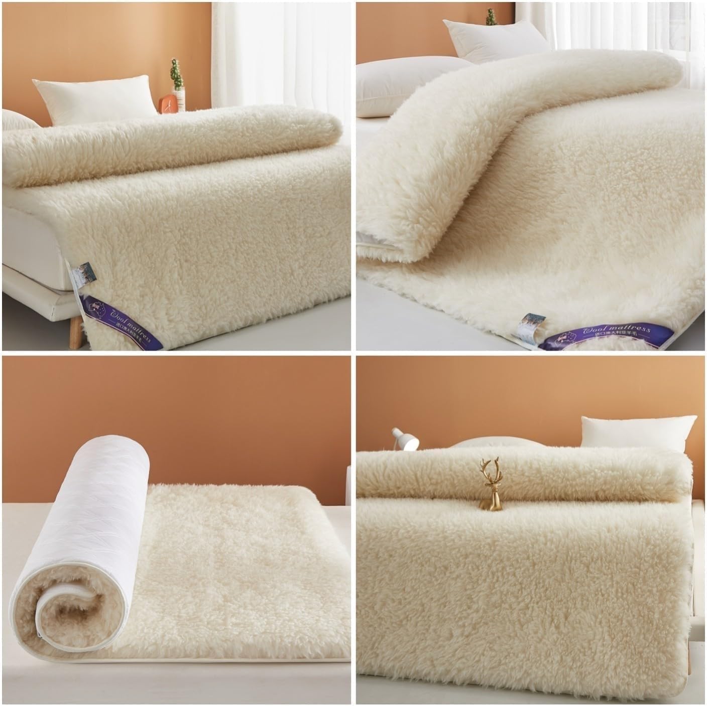 Wool Mattress Topper,Breathable Wool Mattress Pad,Warm Winter Mattress Underlay,Wool Fleece Fitted Mattress Cove,Fleece Mattress Cover,Wool Mattress Protector,Lambswool Mattress(35 * 79 in)