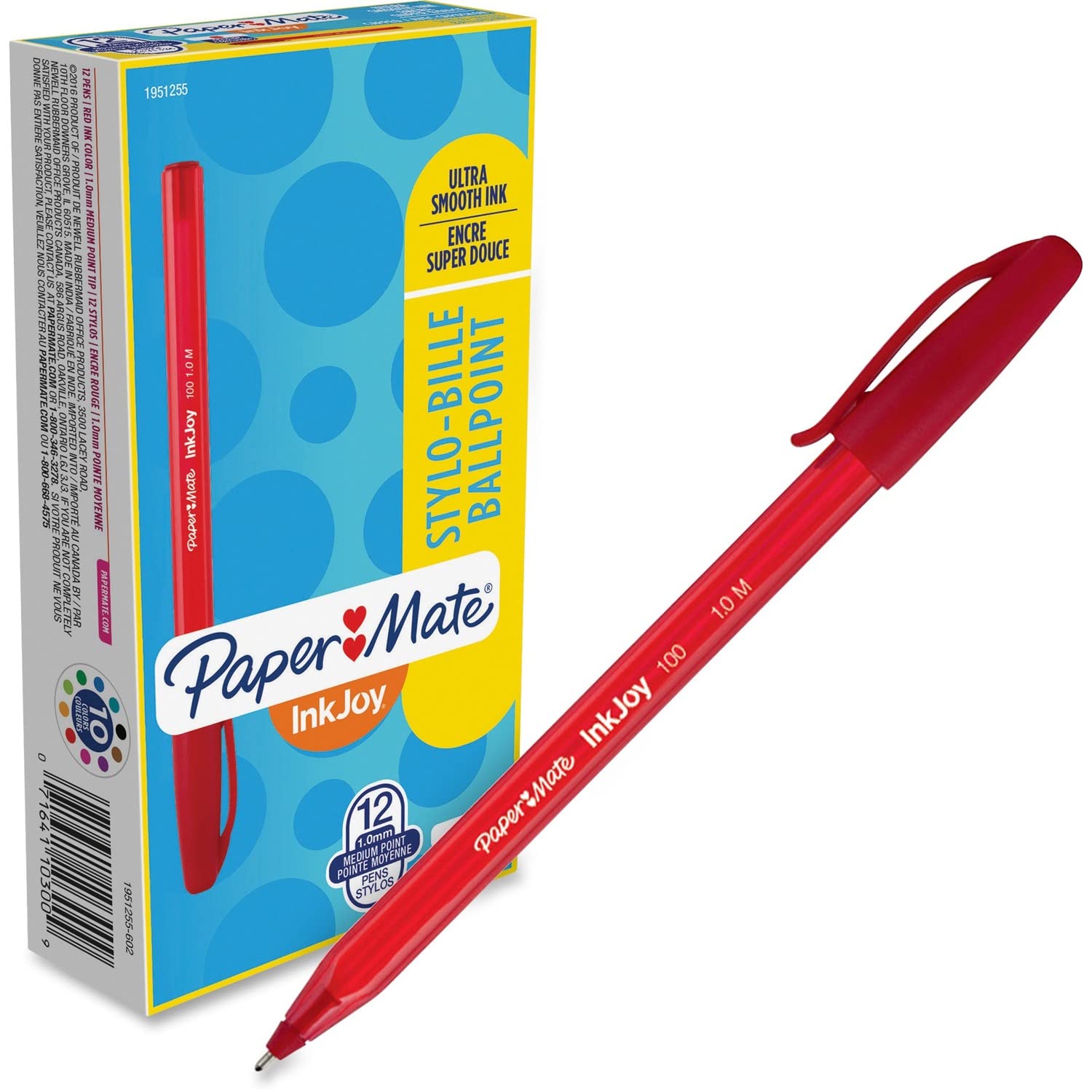InkJoy 100ST Ballpoint Pens, Medium Point, Red, Box of 12 (1951255)
