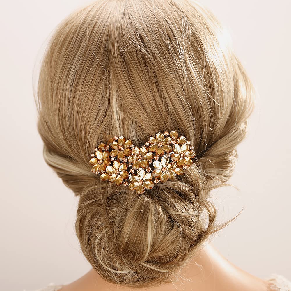 Aimimier Flower Crystal Hair Clip Heart Shaped Large Spring Clips French Barrettes Ponytail Hair Pins Decorative Hair Accessories for Women Girls (Champagne)