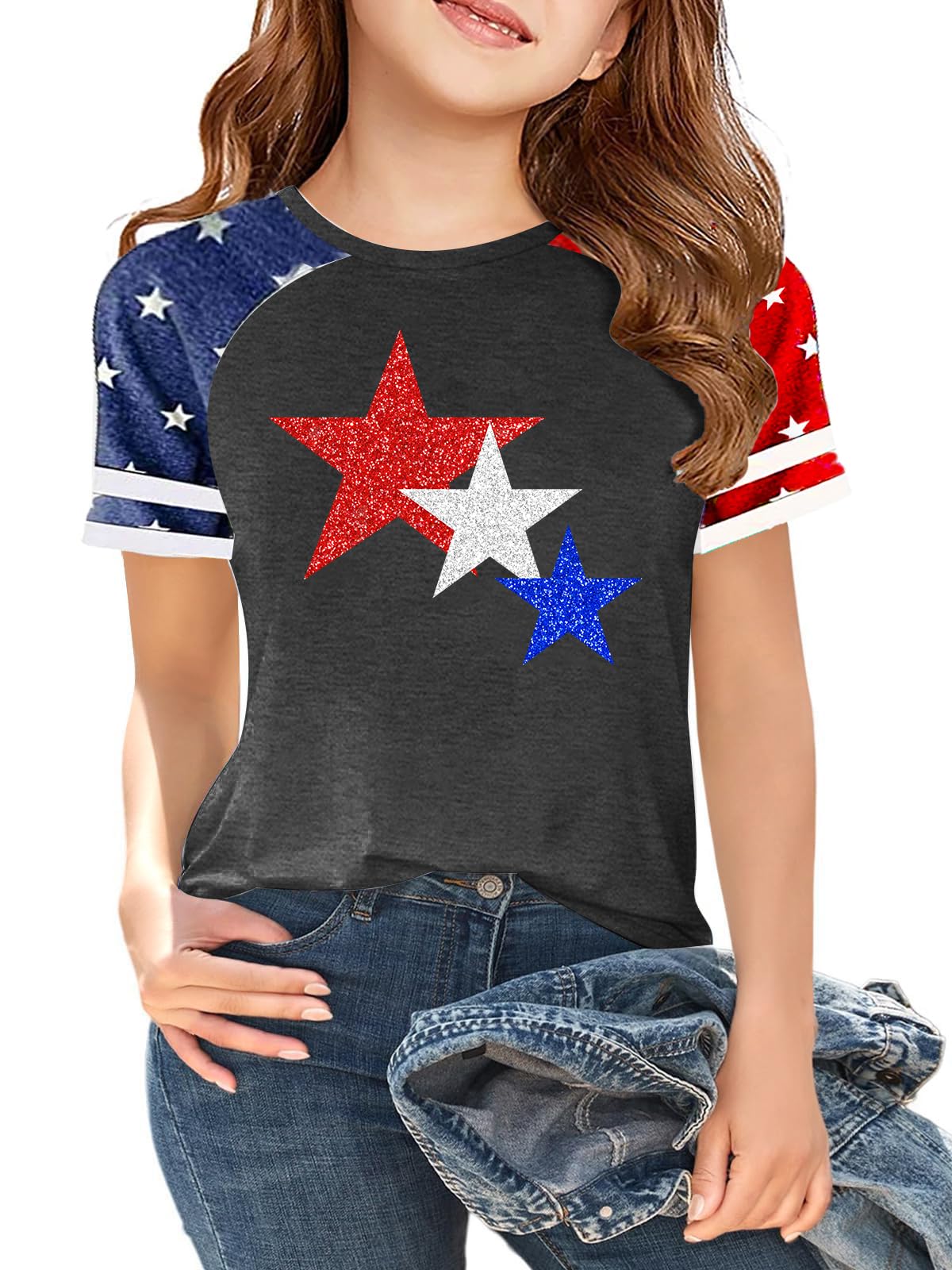 Ithalt Boys Girls USA Shirts Kids 4th of July Shirts American Flag Tshirt Patriotic Top Independence Day Outfit 5-13y