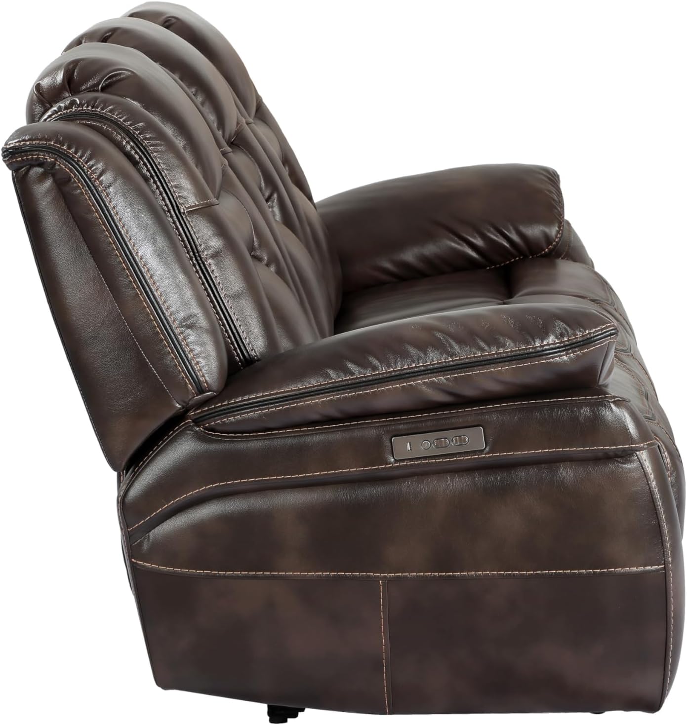 Oportuna Brown Faux Leather Power Reclining Sofa with Cup Holders