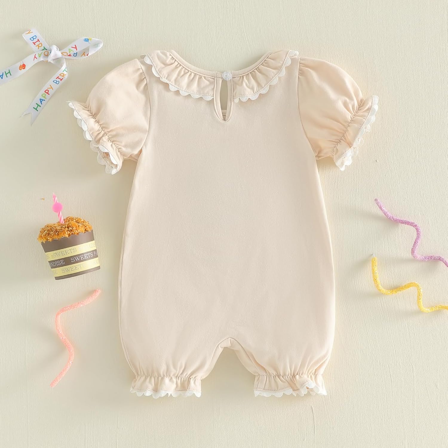 GOOCHEER First Birthday Baby Girl Outfit 1 Cake Embroidery Ruffle Short Sleeve Romper Jumpsuit Cake Smash Clothes - Image 7