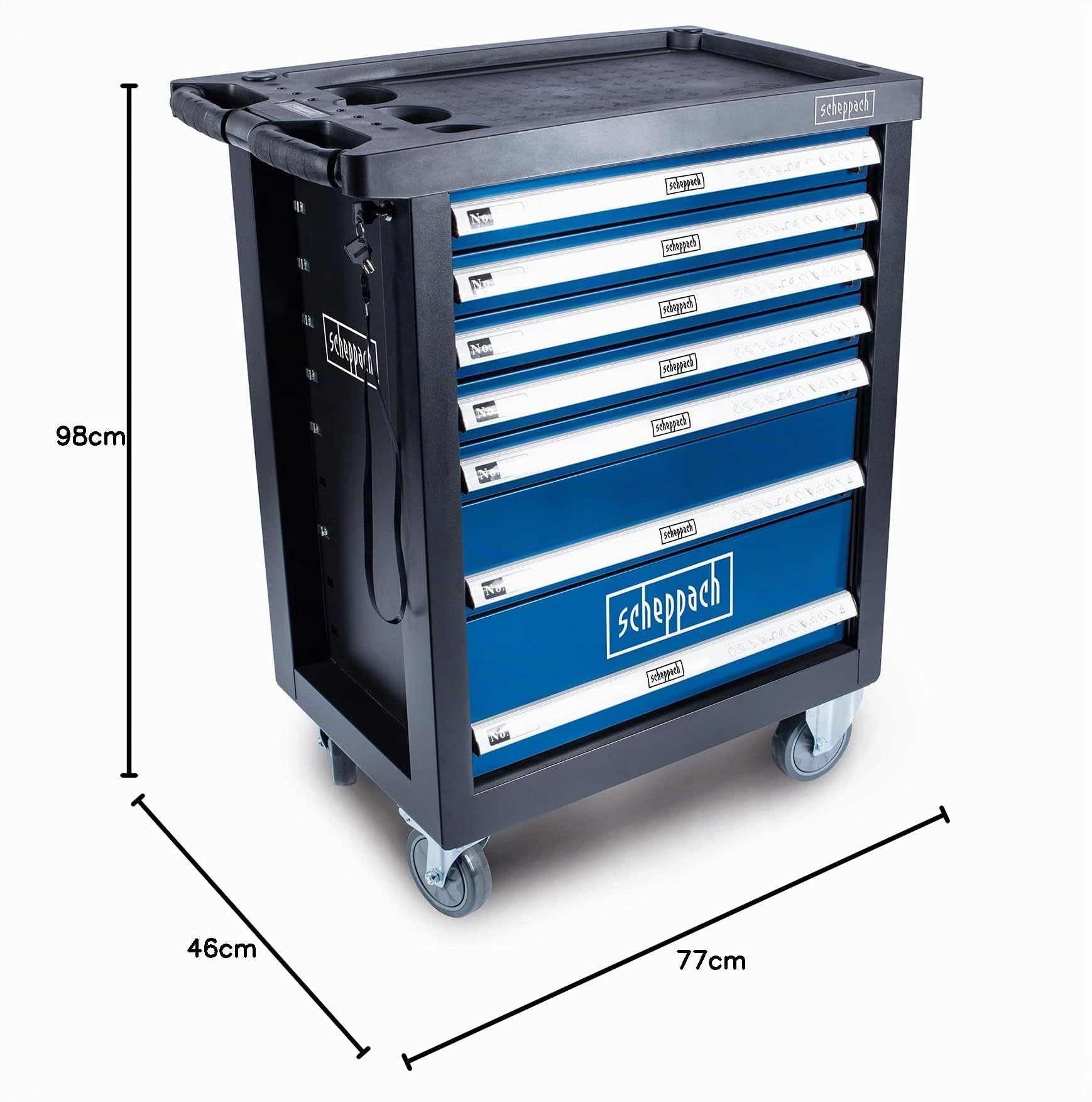 Scheppach Servante d'atelier Toute équipée TW1100-70 Outils | 4 roulettes - verrouillable et mobile - 7 tiroirs