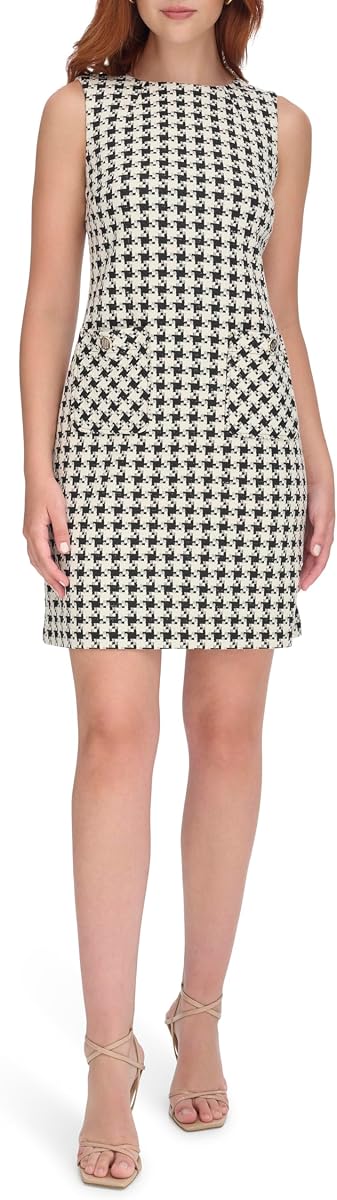 Tommy Hilfiger Minivestido de punto texturizado sin mangas con cuello barco para mujer