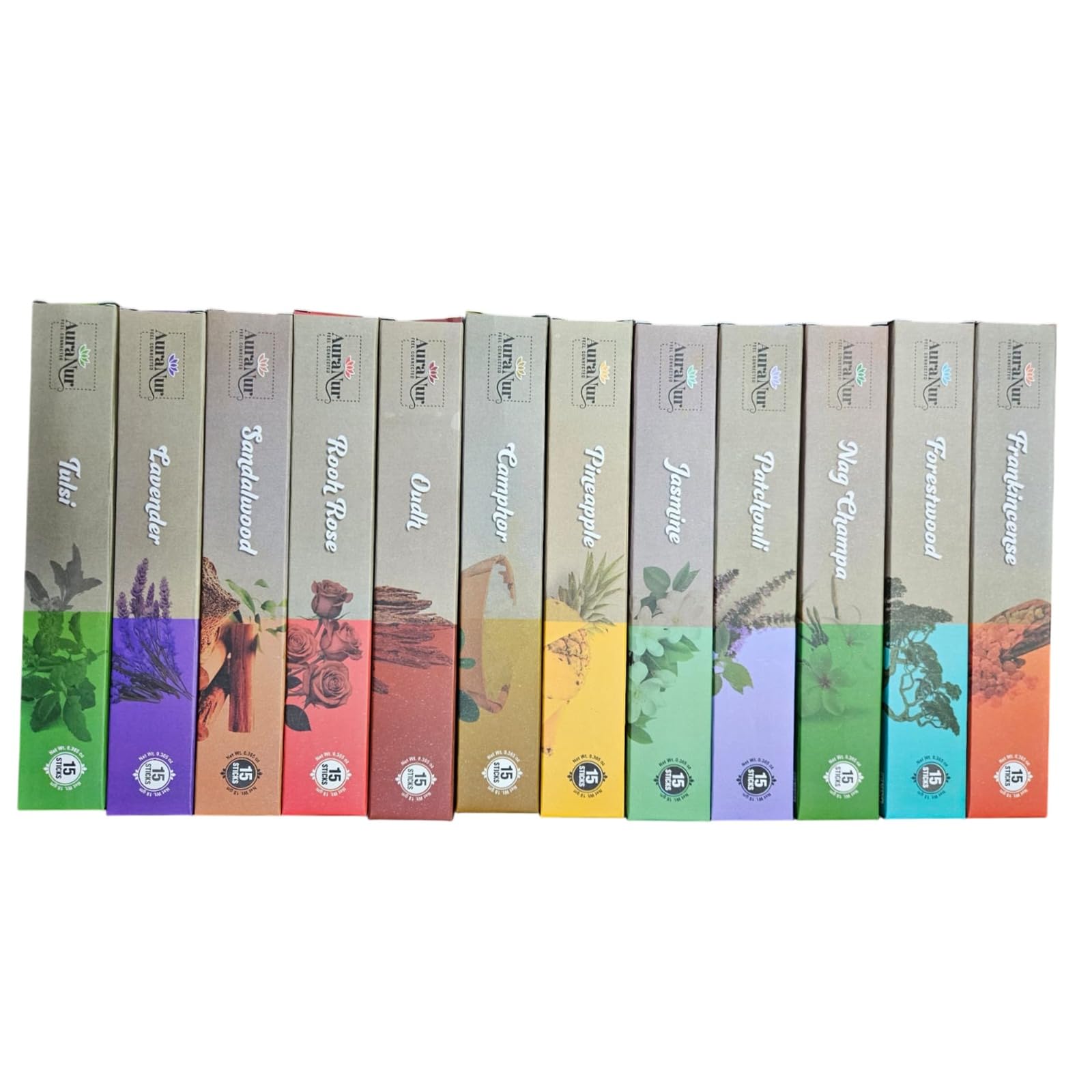 auranur Premium Incense Sticks Variety Pack – 12 Fragrances × 15 Sticks Each (Total 180 Sticks) – Long-Lasting Natural Scents for Meditation, Yoga, Relaxation & Home Fragrance – Handmade in India-image-37