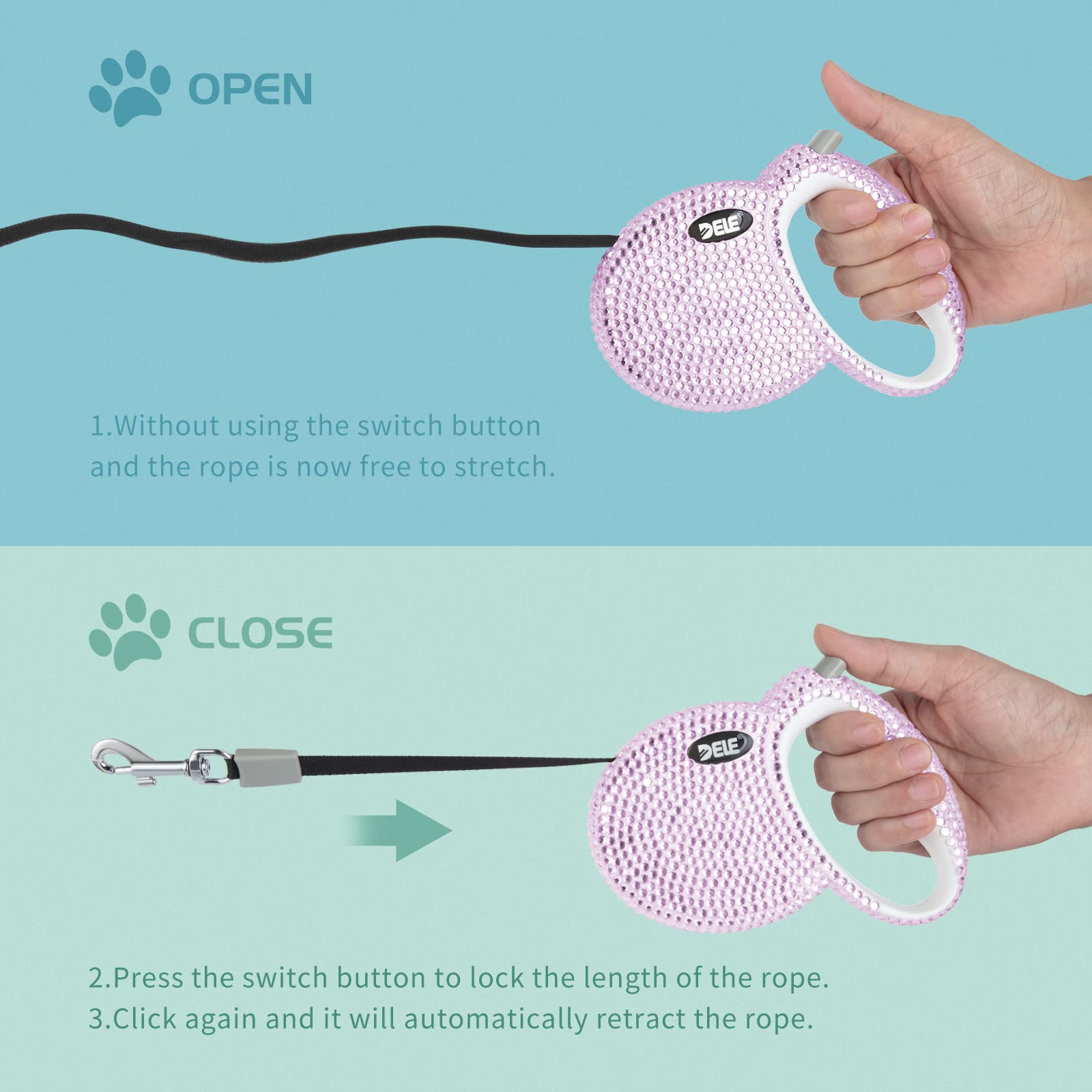 eing Laisse rétractable pour chien avec poignée antidérapante, bande en nylon solide, anti-enchevêtrement à 360°, convient aux chiens de petite et moyenne taille, distributeur de sacs à déchets