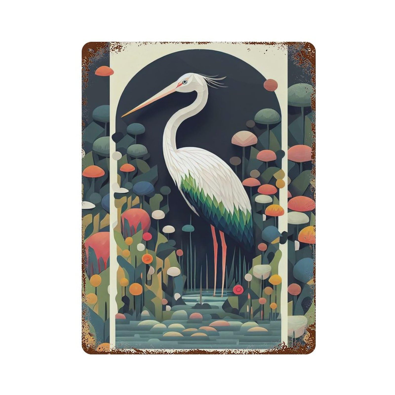 The Elegant Crane Rusty Metal Tin Sign 15.7"x11.8", Ideal for Farmhouse, Kitchen And Entryway Decor