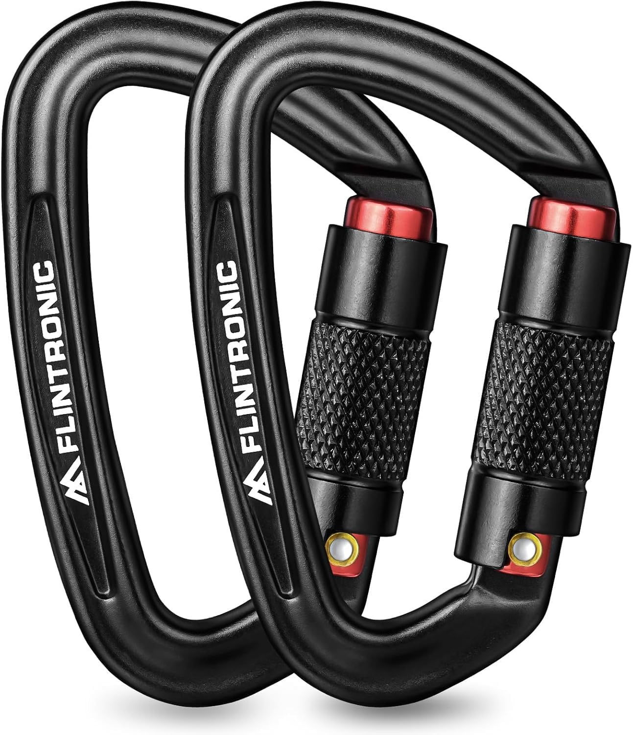 Flintronic Locking Carabiner, 25KN Heavy Duty Locking Carabiner Clips, Aluminum Alloy Clip, 2PCS Carabiner D Ring Clip Hook for Hammock Swing Camping Fishing Hiking (Black)
