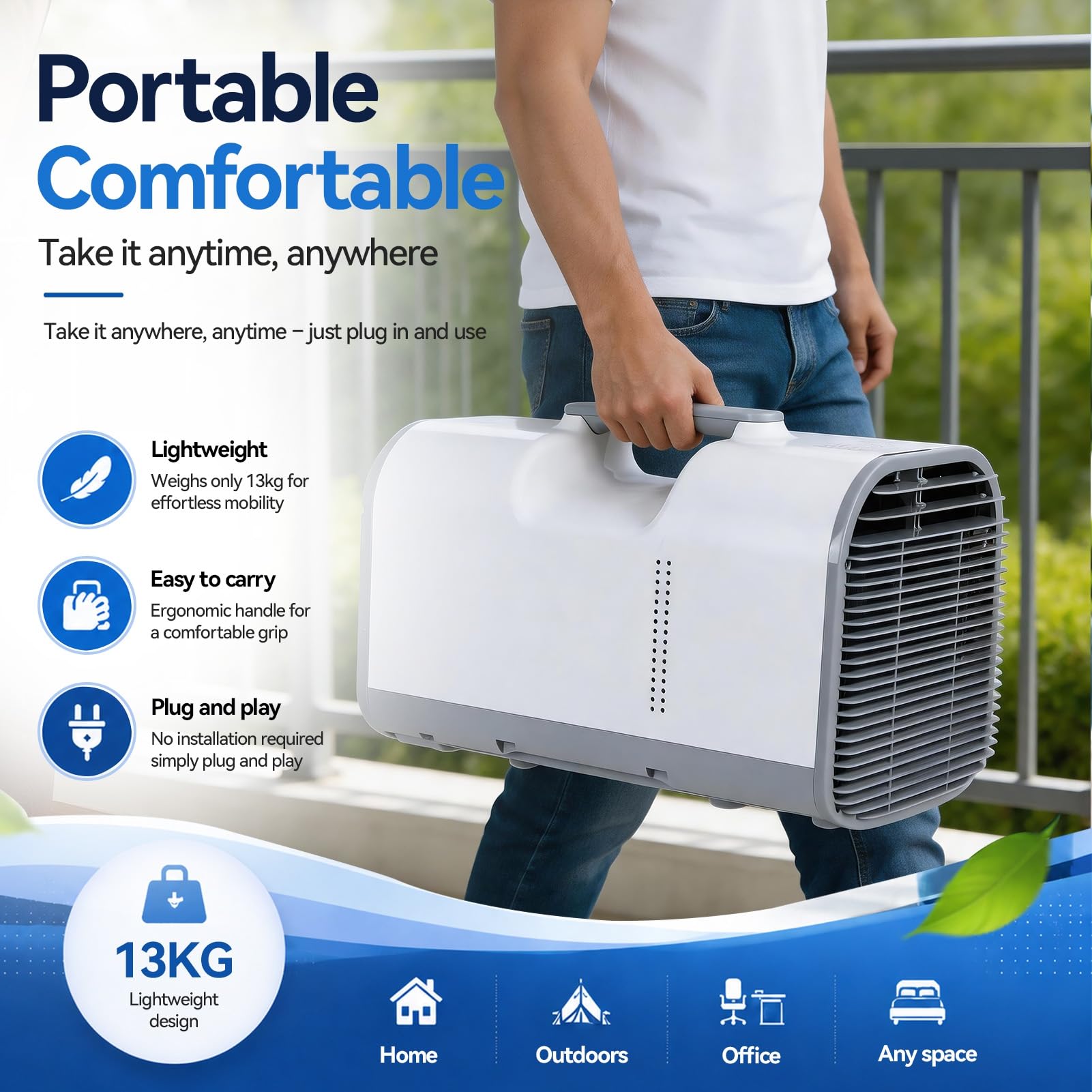 Condizionatore portatile 4000 BTU con compressore, ventola deumidificatore 4 in 1 per camper, telecomando e timer 24 ore, unità di raffreddamento rapido leggero 29 lb UE