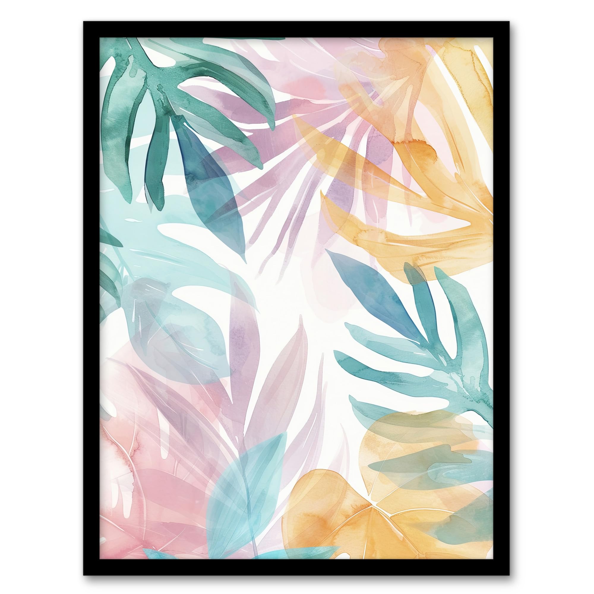 Artery8 Plant Lover Monstera Leaves Colourful Watercolour Living Room Artwork Framed Wall Art Print 18X24 Inch