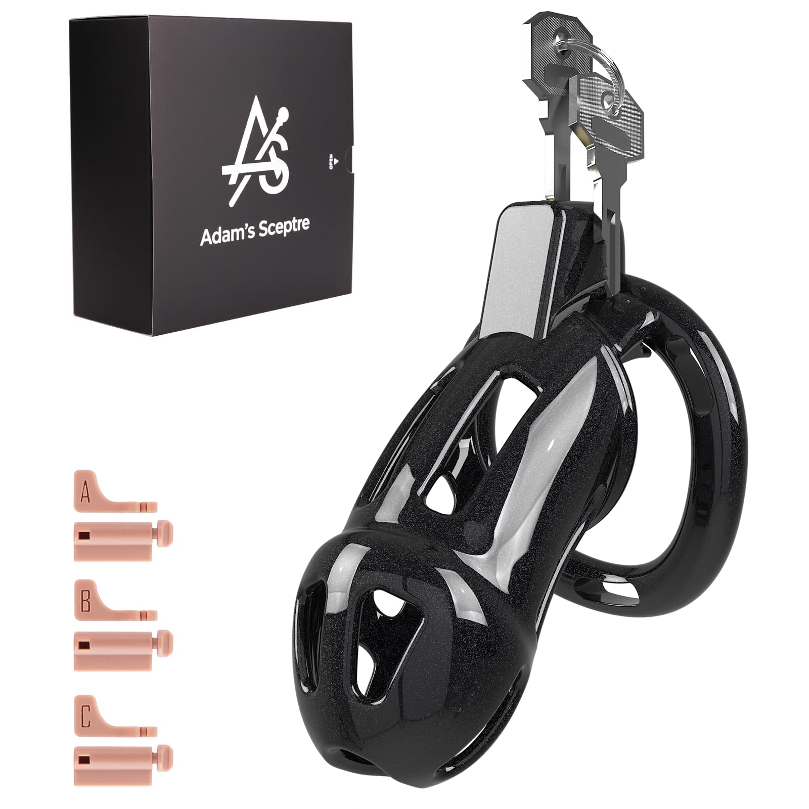 Adam’s Sceptre Male Chastity Cage, Starlight Black Large Premium Chastity Device with Invisible Lock & Disposable Resin Keys for Long-Term Wear Men Penis Exercise Bondage Gear & Adult Sex Toy L Starlight Black