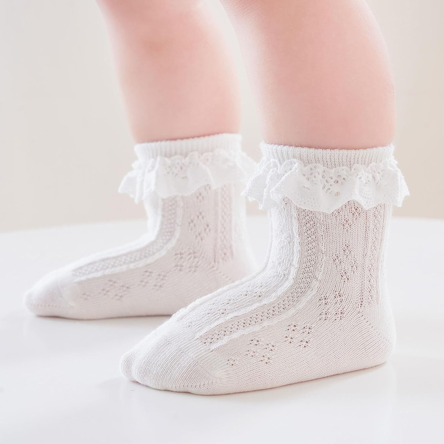 Mini angel Baby Girl Socks Infant Toddler Ruffle Eyelet Lace Socks Girls Ruffle Sock Seamless Princess Frilly Sock for Kids - Image 3