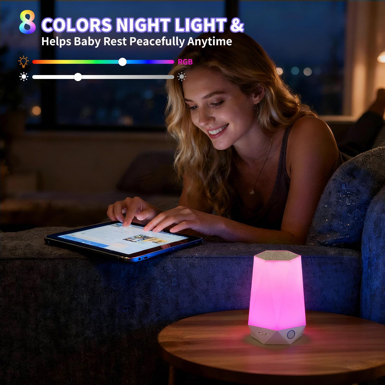 Smart White Noise Machine mit Nachtlicht, 32 entspannende Geräusche, APP-Steuerung & Timer - Schlaf-Soundmaschine für Baby und Erwachsene, ideal für Schlafzimmer & Geschenke