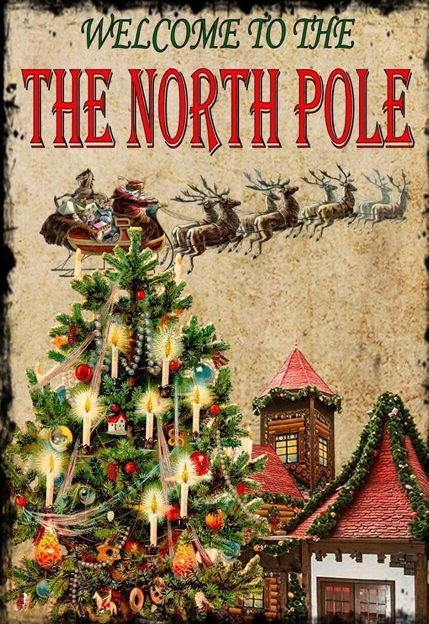 rayprint Welcome to The North Pole Christmas Metal Tin Signs Vintage Decoration Garage Home Garden Cafes Kitchen Wall Antique Tin Signs 12x16Inches