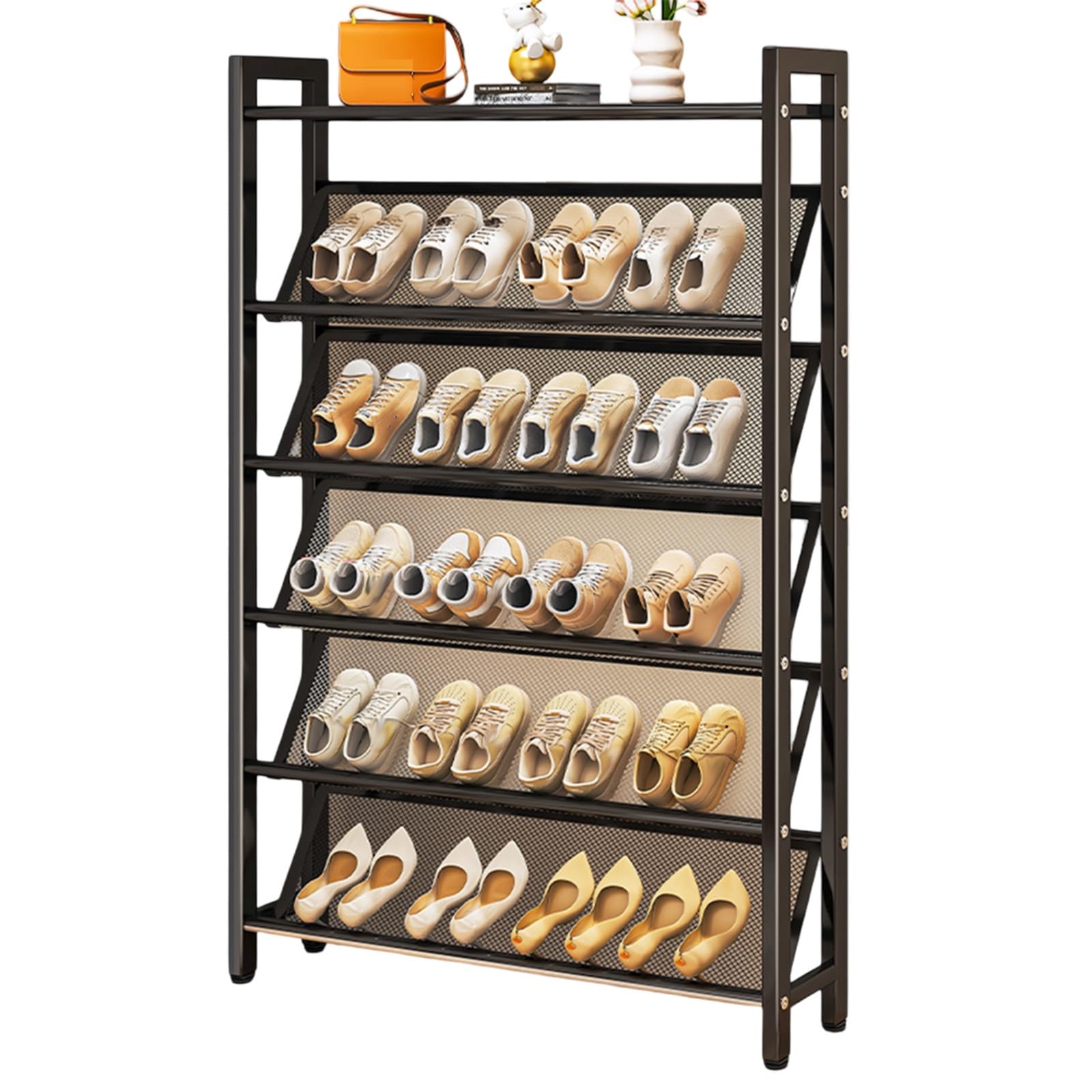 Range-chaussures gain de temps avec 5 niveaux inclinés en métal pour un placard ordonné