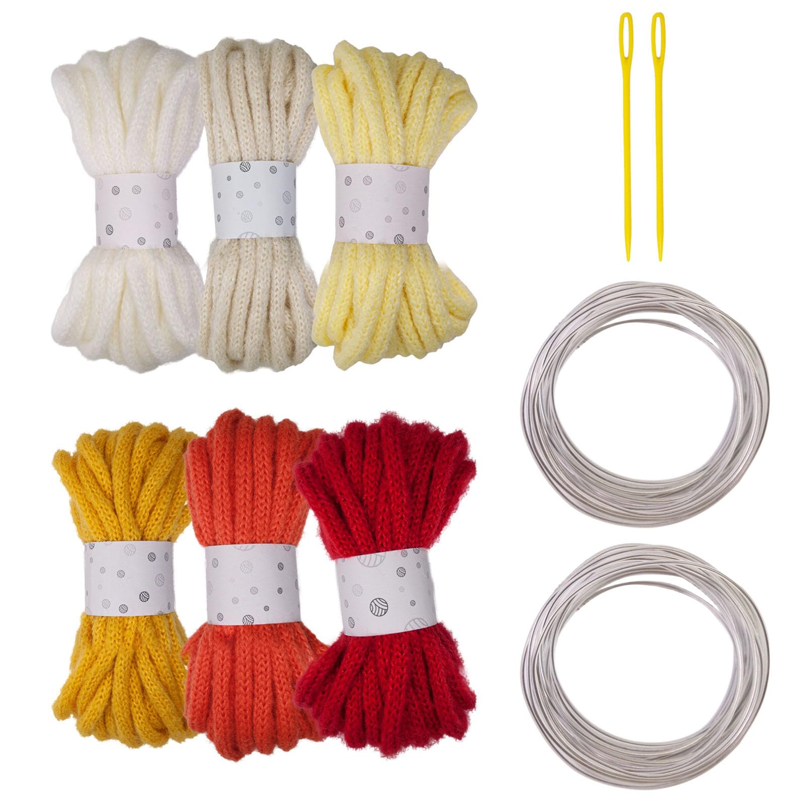Meiliyizu 6Rolls Braided Polyester Rope 7mmX5Meters Hollow Braided Cord with Needle and Fixed Wire for Art and Decoration Yarns Skein for