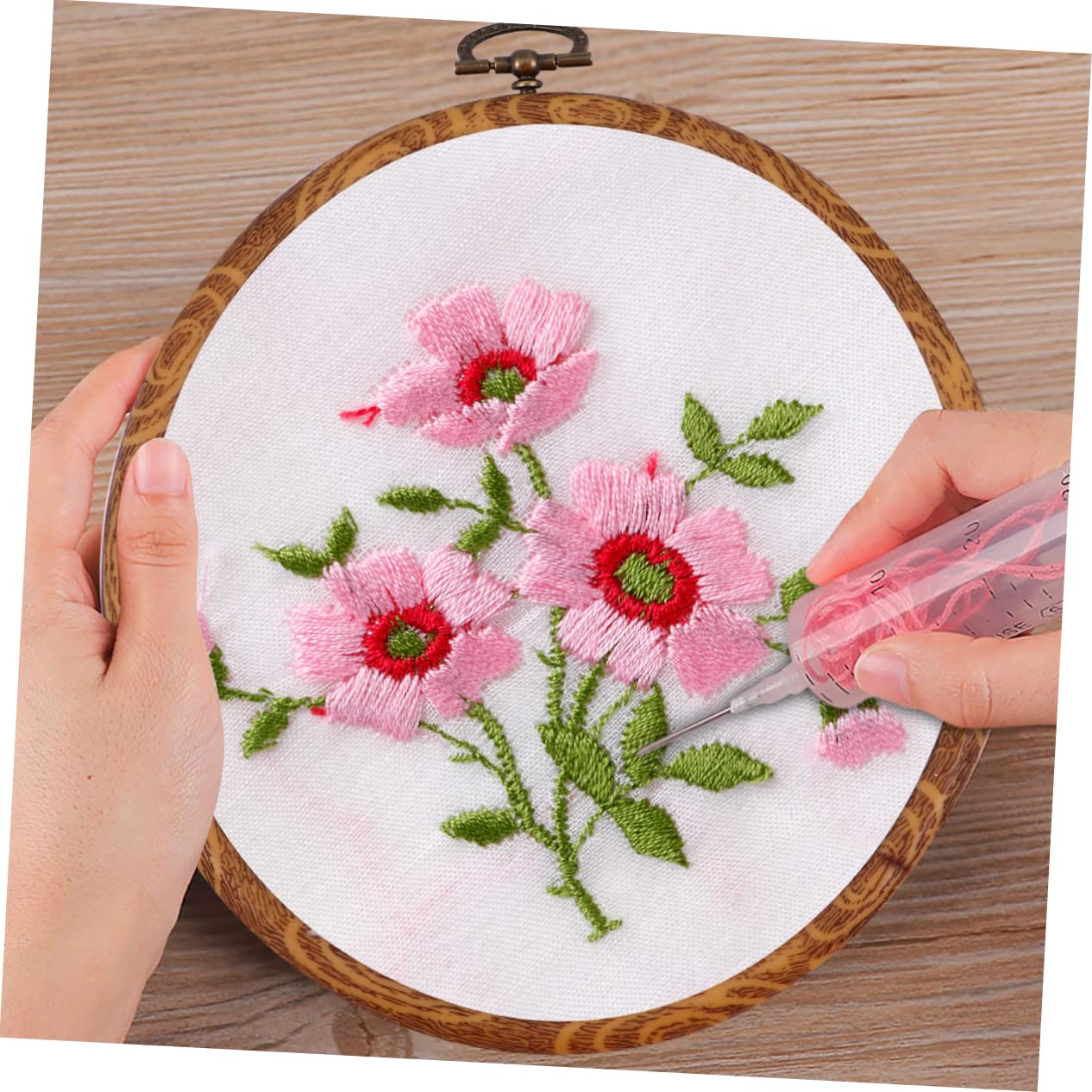 VILLFUL 5 Stück Selbstgemacht Stickrahmen Oval Abs Kunststoff Vintage Holzoptik Kreuzstichring Nähzubehör für Handarbeiten Wanddekoration