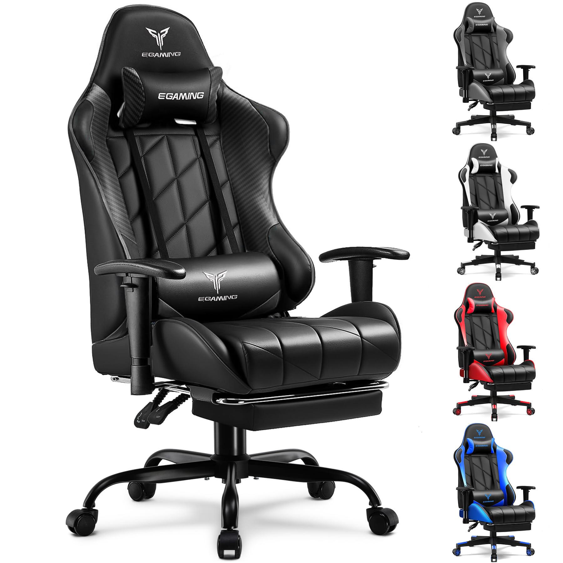 GTRACING Gaming Chair with Footrest, Ergonomic High-Back PU Leather Computer Chair with 3D Adjustable Armrests, Headrest and Lumbar Support, Office