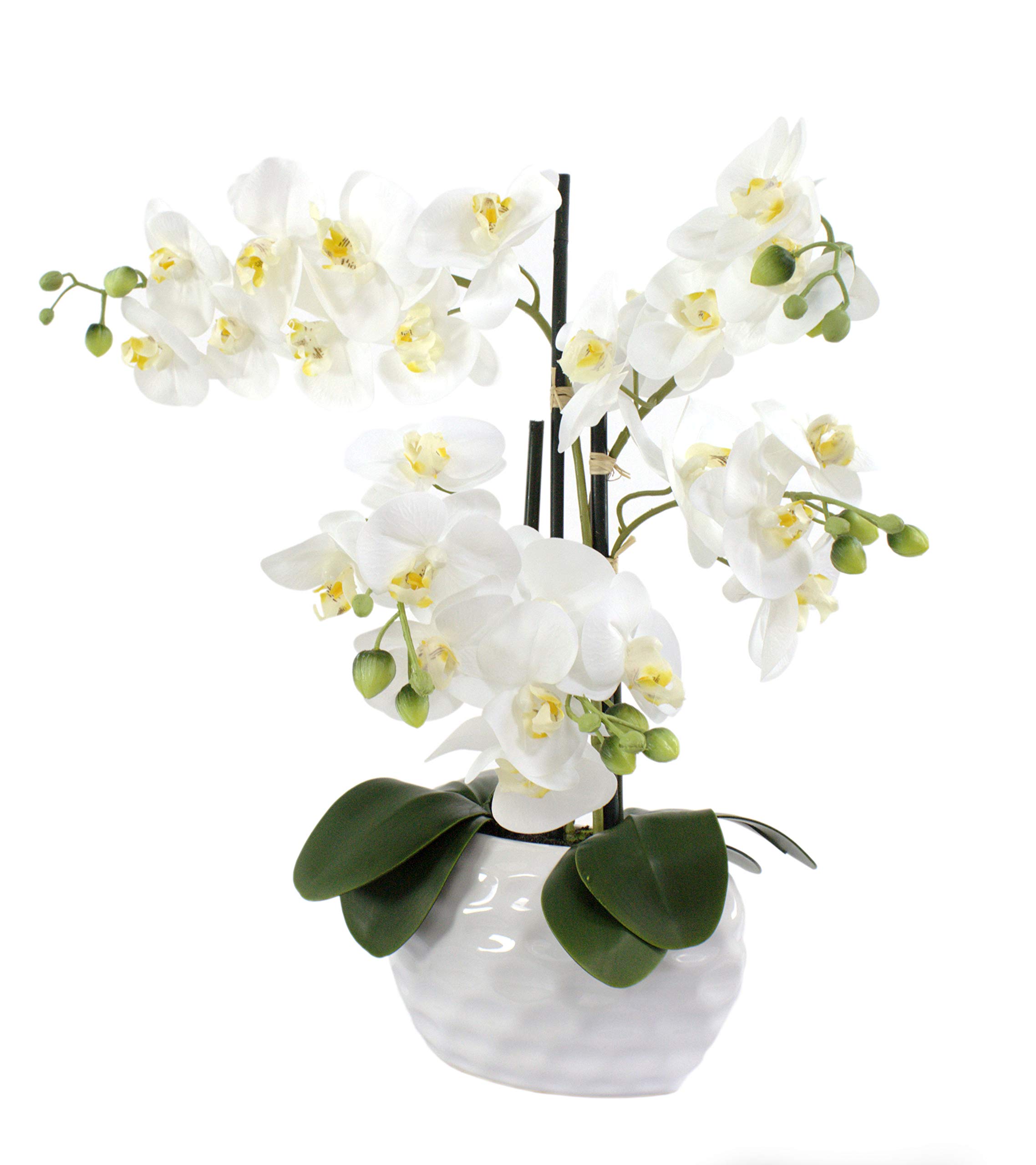 Kunstpflanze Orchidee XL mit Keramiktopf - ca. 53cm hoch (Blüten weiß - Topf weiß)