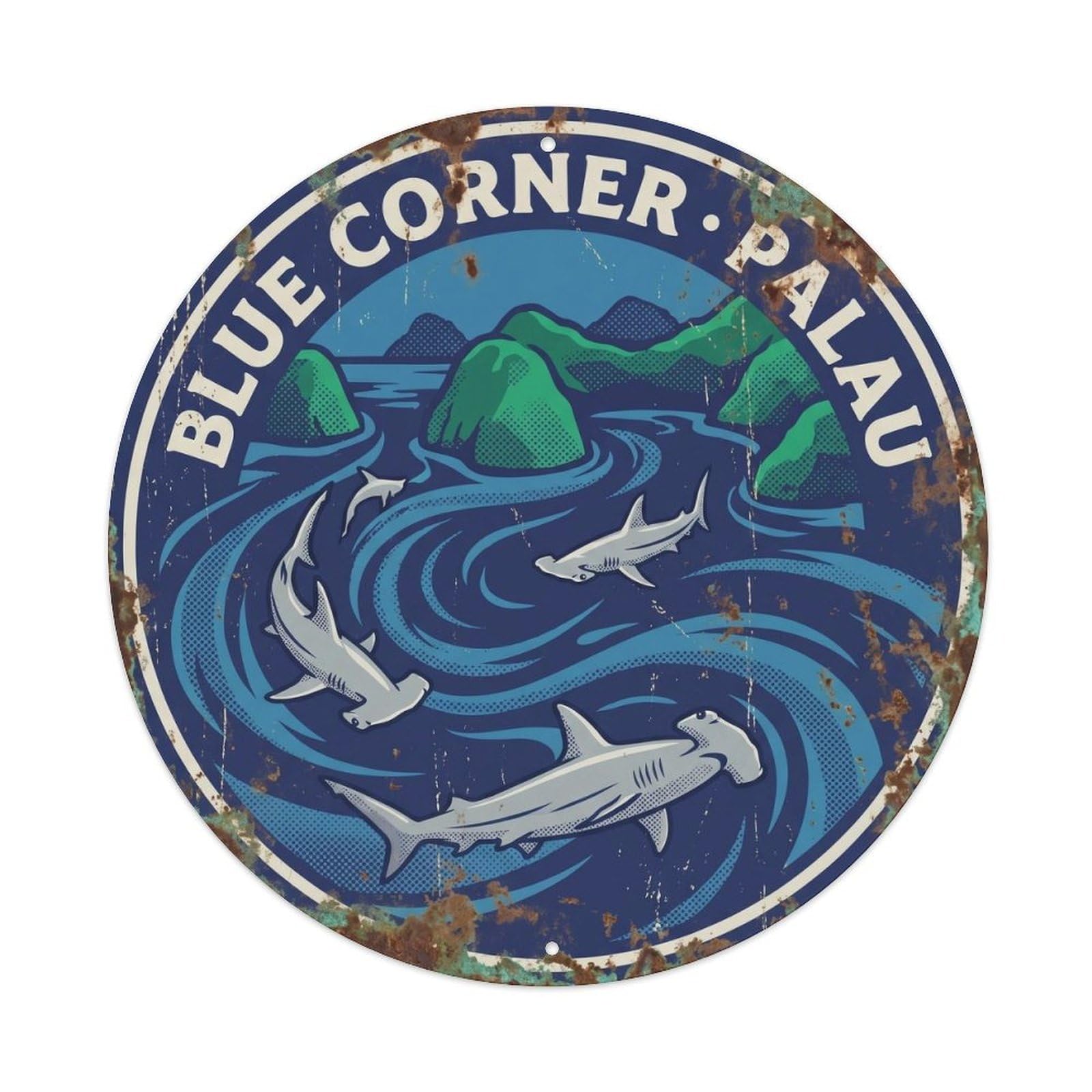 Olyhtr 8X8inch Classic Style Hammerhead Palau Blue Corner Retro Reef Diving Metal Tin Sign