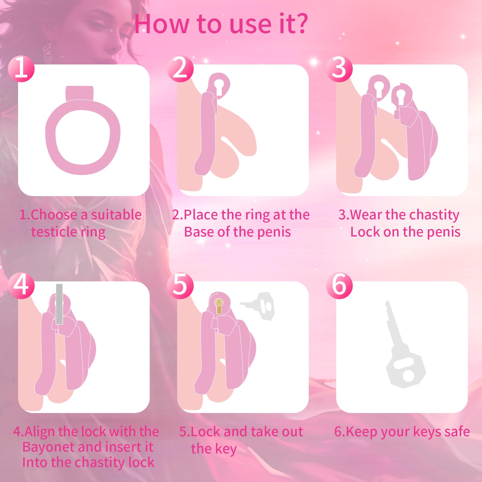 Male Chastity Cage Lightweight Cock Cage ABS+Resin Chastity Device Adult Sex Toys with 4 Different Sizes Rings,Chastity Belt & Invisible Lock for Men Sissy Penis Exercise and Abstinence (): Pink