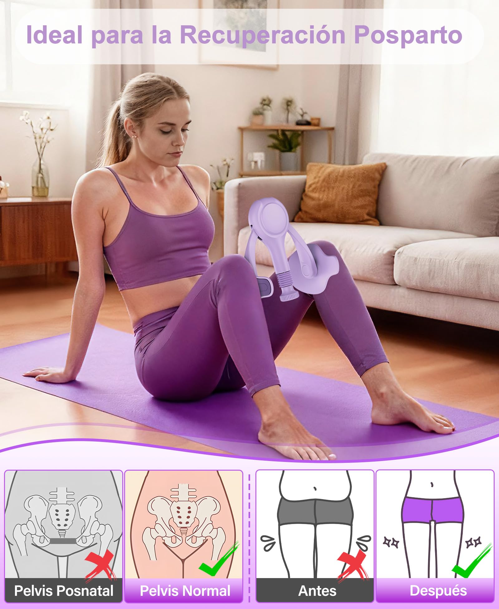 Ejercitador de Muslos y Suelo Pélvico para Mujeres Máquina de Ejercicio Interno de Piernas con Banda de Resistencia Kegel Trainer Tonificador de Glúteos y Musculatura Abdominal para Casa