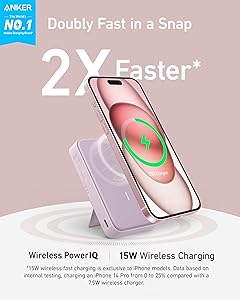 Anker MagGo Power Bank, Qi2 Certified 15W Ultra Fast MagSafe Compatible Mobile Charger, 10,000mAh Battery with Smart Display & Foldable Stand, for iPhone 17/16/15/14, Includes USB-C Cable