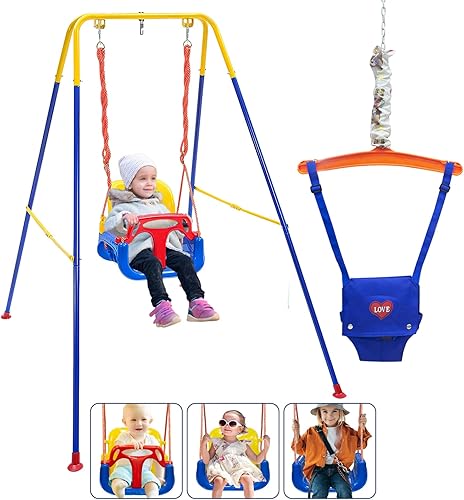 Juego de columpios para niños pequeños, columpio 3 en 1 para bebé para exterioresinteriores, columpio y puente para niños pequeños con soporte de