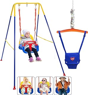 Toddler Swing Set, 3-in-1 Baby Swing Outdoor/Indoor, Toddler Swing&Jumper with Foldable Metal Stand, Baby