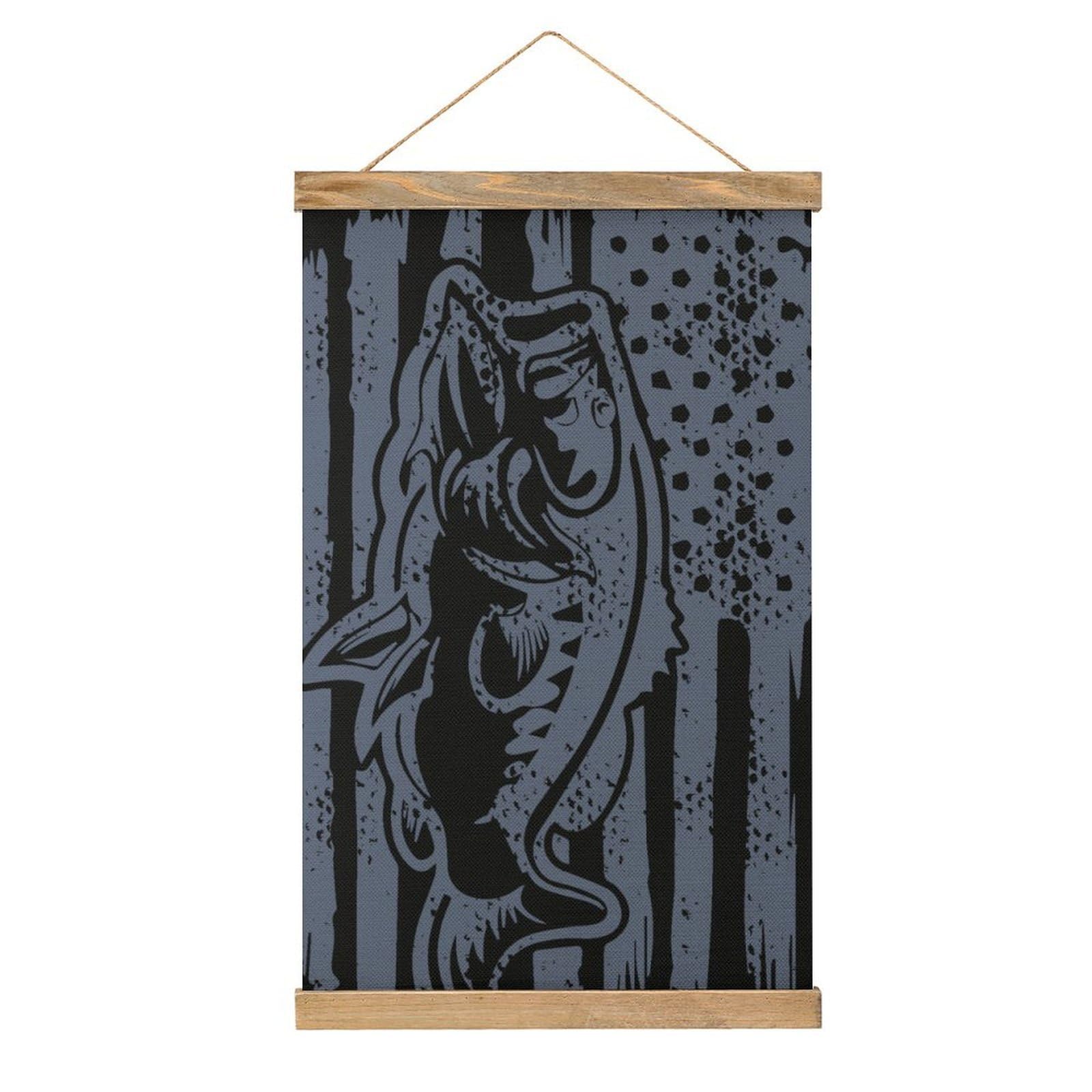 CGSBNGHA US Bass Fishing Flag Wall Art Prints Linen Hanging Painting Scroll Paintings Pictures Decor for Home