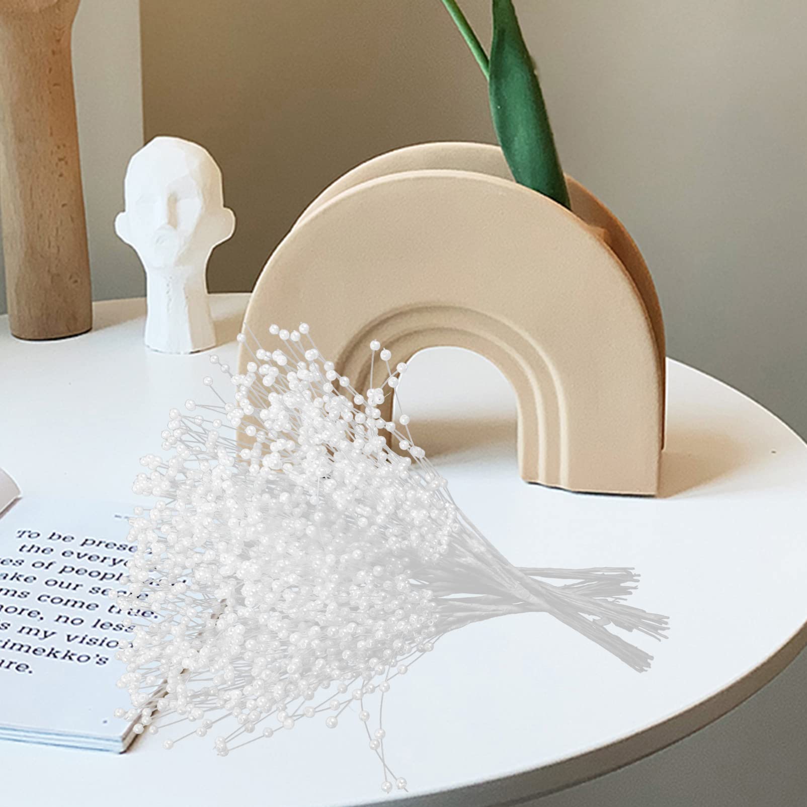 HOMSFOU 3 Set Perle di Fiori di Perle Perline Perle per Matrimonio Decorazioni Floreali Artificiali Ghirlande di Perle Bouquet Steli di Bacche di Perle Plastica Bianco 100 Pezzi*3