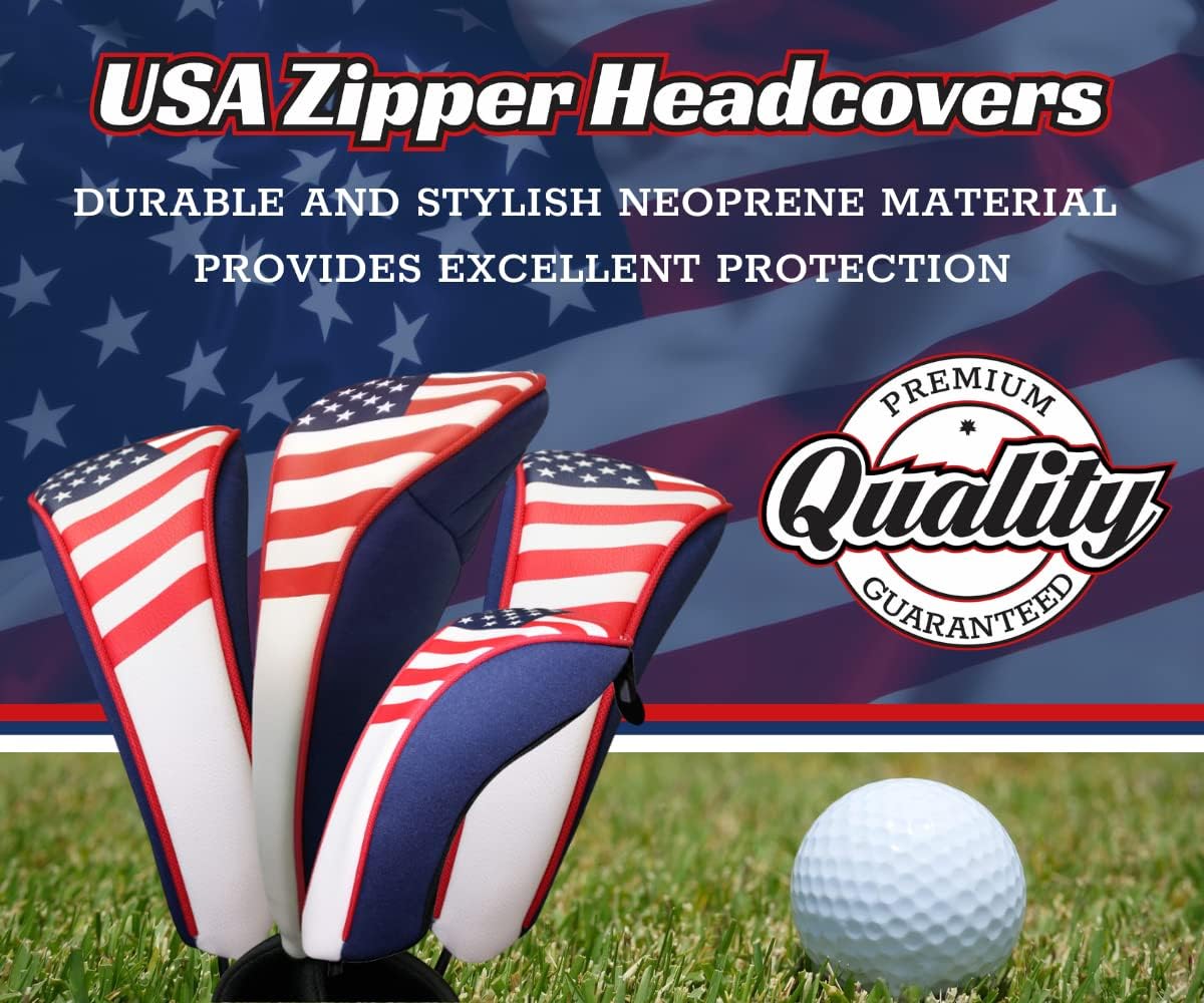 USA Patriot Golf Zipper Head Covers 1 3 5 H Driver Hybrid Fairway Headcovers - Image 2