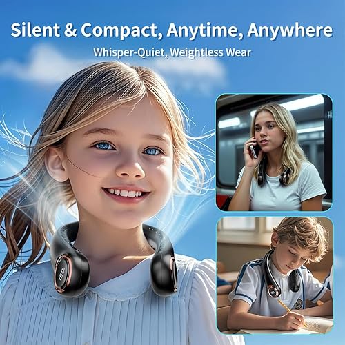 Miniatura 5 de Ventilador de cuello portátil con USB de 6000 mAh, batería recargable, pantalla LED de ventilador de cuello ultraligero sin aspas, ventilador