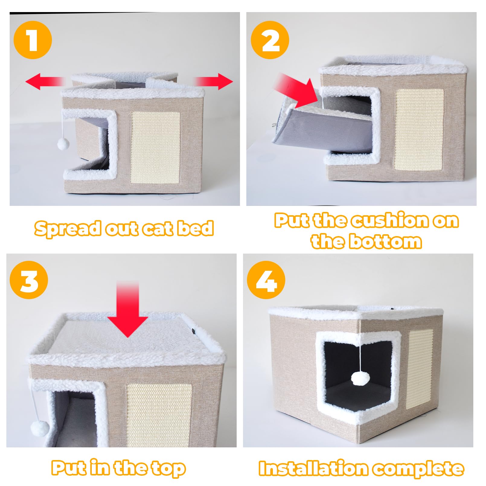 MUYG Covered Cat Bed Cube House With Scratch Pad - Large Foldable Hideaway For Indoor Cats (Navy Blue) - View #8