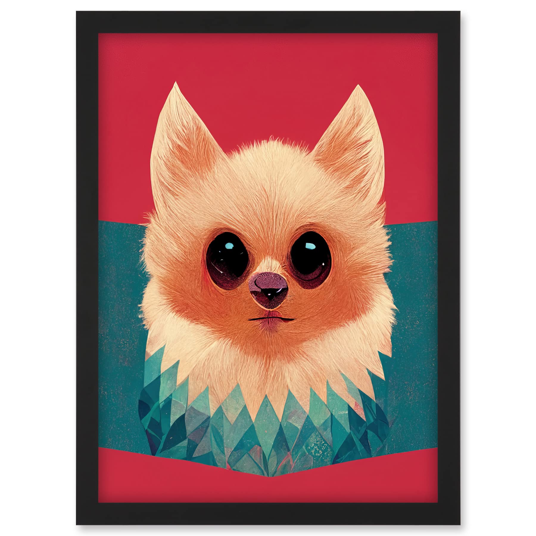 Doppelganger33 LTD Cute Geometric Pomeranian Dog Illustration Artwork Framed A3 Wall Art Print