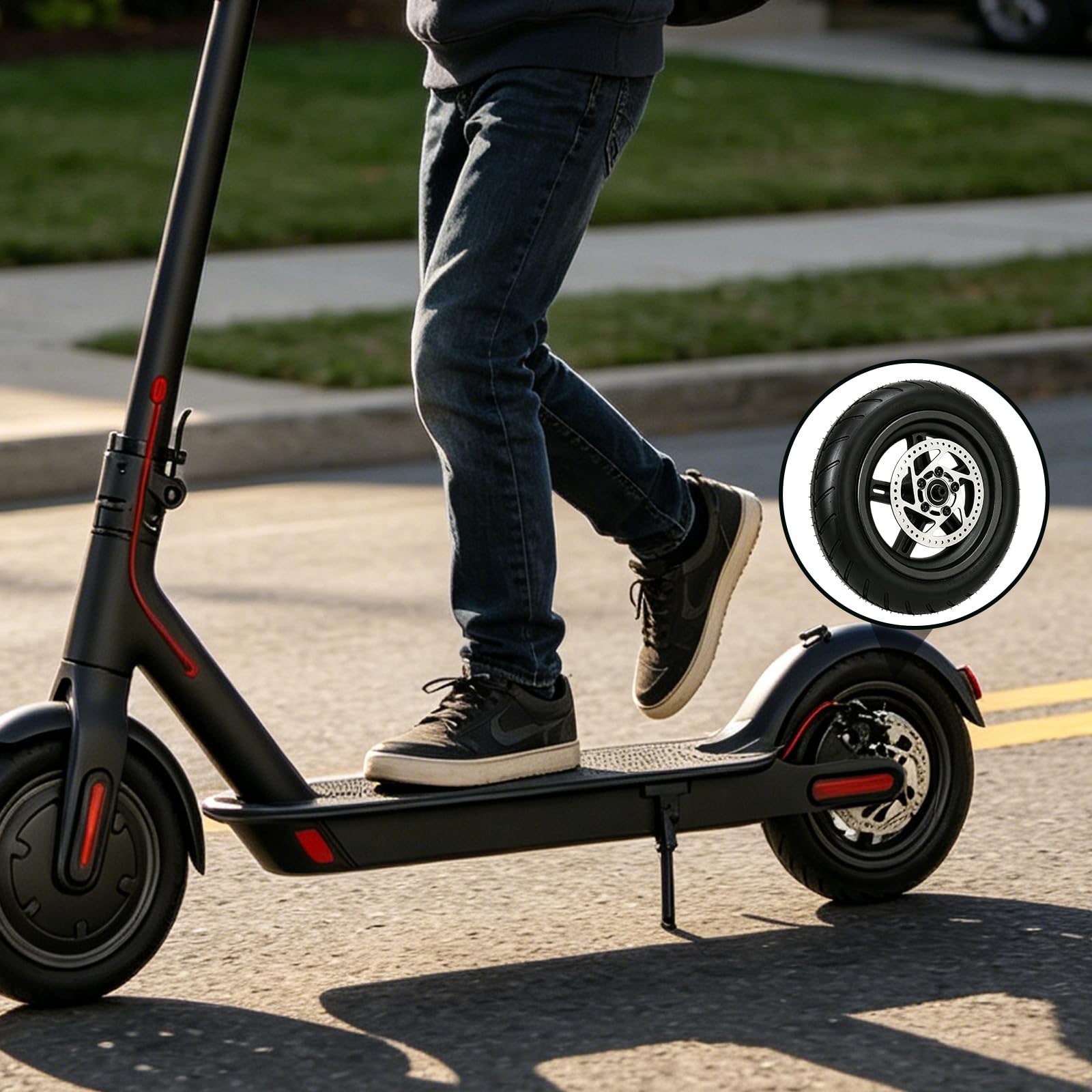 Roue arrière de trottinette électrique 8,5 pouces, pneus gonflables avec frein à disque de 110 mm, robuste et fiable, anti-crevaison et résistant à l'abrasion pour Xiaomi M365/1S/Lite