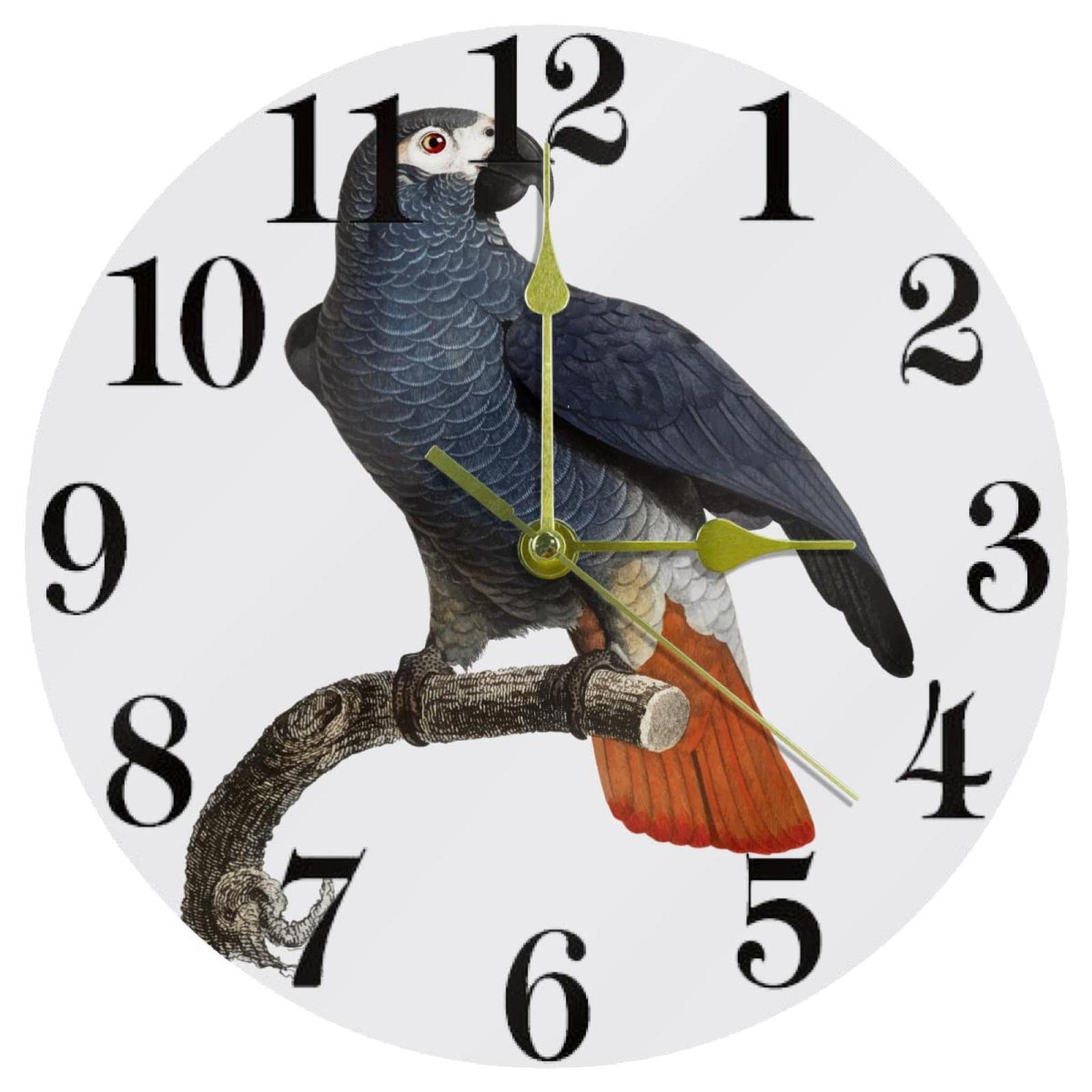 Horloge murale à quartz sans tic-tac 25 cm oiseau exotique