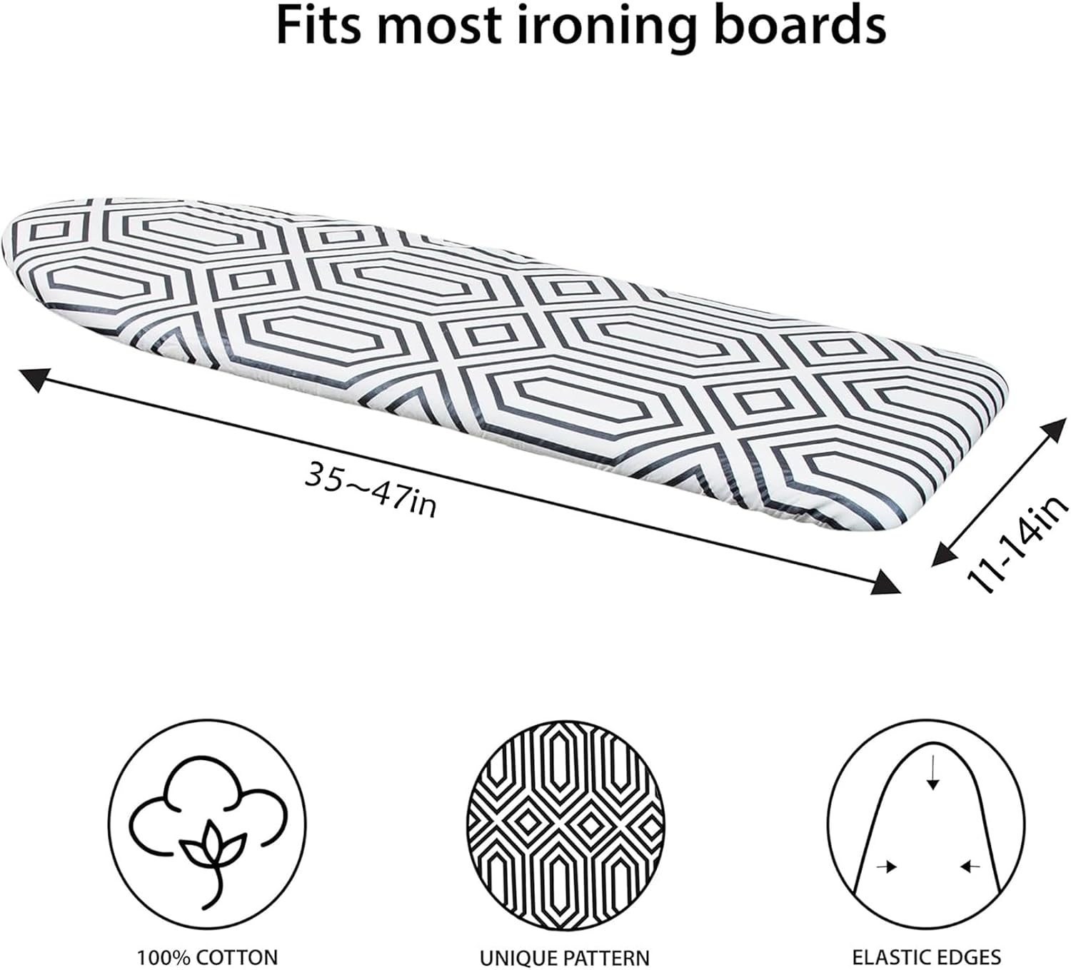 Ironing Board Cover and Pad Set, Standard Size 15x54,Heat Reflective Coating, Scorch & Stain Resistant Iron Cover，Suitable for Boards(Powder Gray,47*15in)