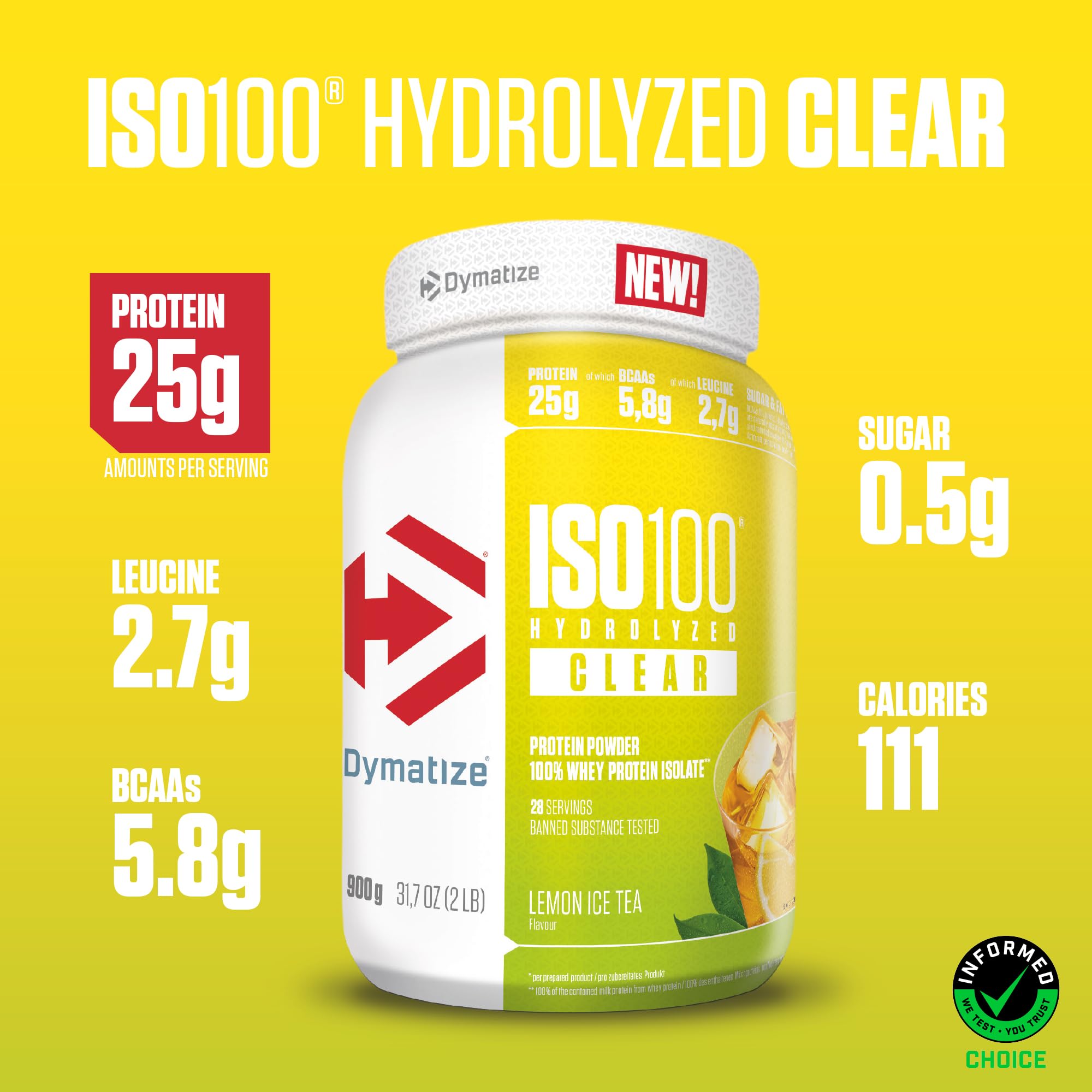 Dymatize ISO 100 Hydrolyzed Clear Lemon Ice Tea 900g Proteine del siero di latte chiare in polvere idrolizzate e isolate