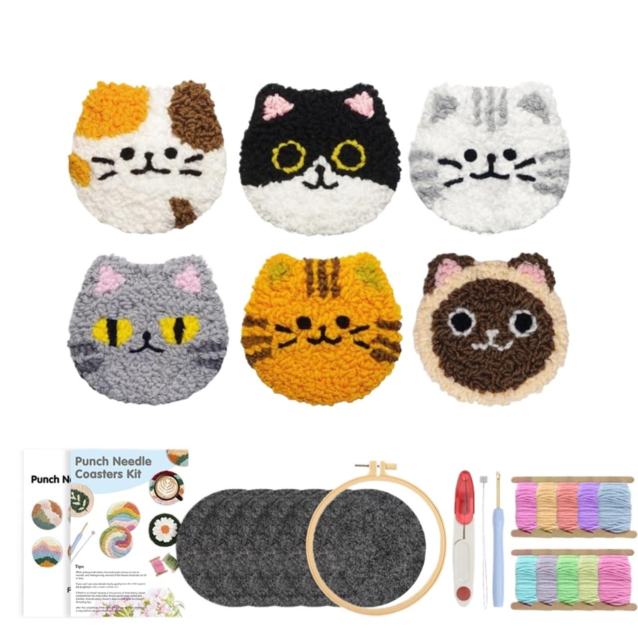 1set Punch Needle Coaster Kit For Beginners Adults Tufted Art Yarn Tools Sewing DIY Embroidery Craft Gi for DIY(Color3)