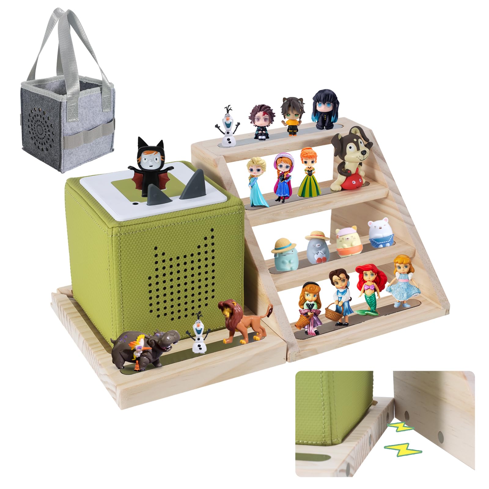 Givilio Tonie Shelf Magnetic Ladders,for Tonie Figures Wall Shelves,for Toniebox Shelf Audio Toy Figurine Holder Organizer, Compatible Charging Station, with a Carrying case