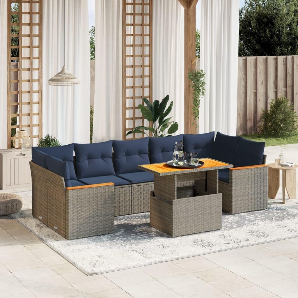 8 Piece Patio Sofa Set with Cushions Gray Poly Rattan Poolside Furniture Set Garden Seating Ensemble for Garden Backyard