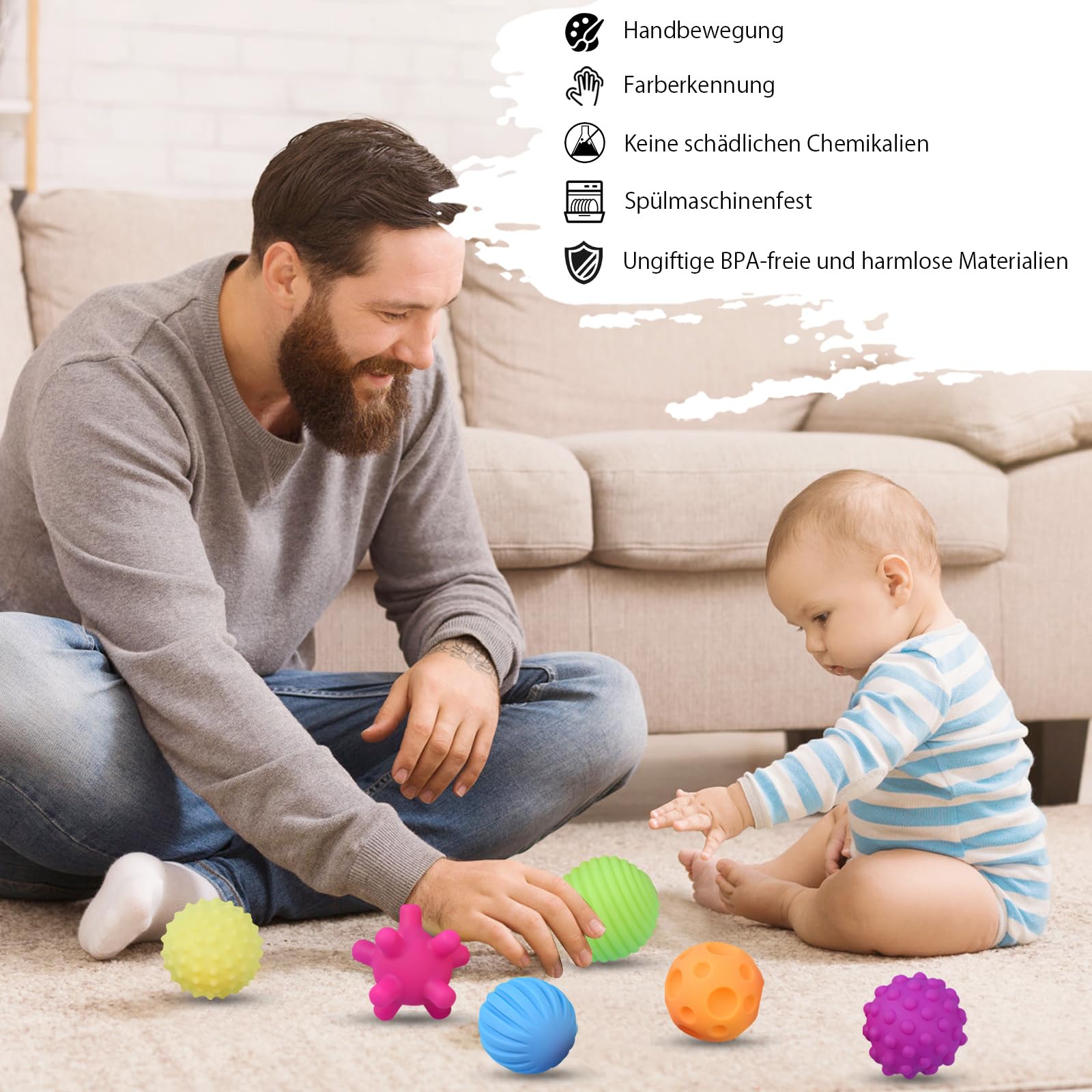 6x Sensorik Bälle Baby - Greifbälle Für Kinder 0-12 Monate In 6 Farben