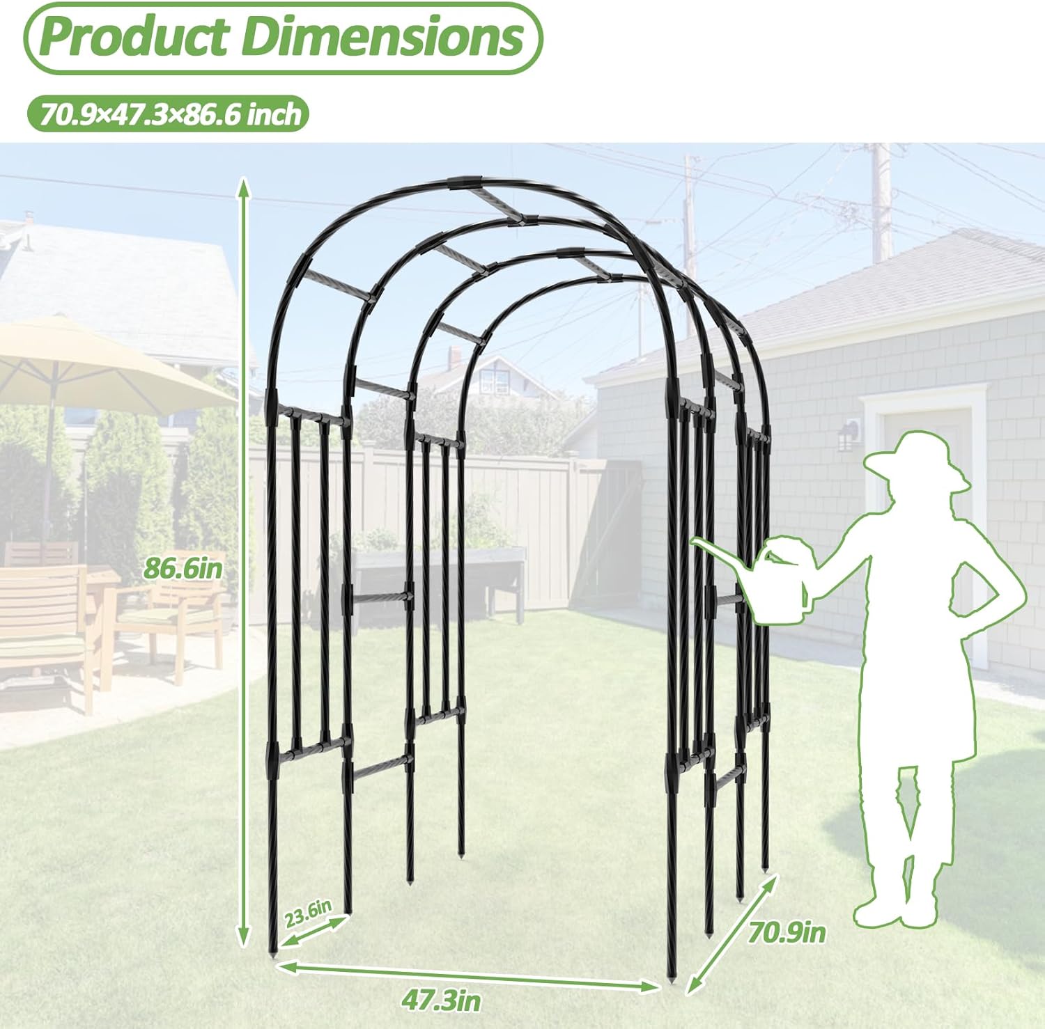 Garden Arch Trellis - 47"L*71"W*87"H, Rust-Proof Grape Trellis with Thickened Steel Pipe, Garden Arch Trellis for Climbing Plants Outdoor, Tunnel Trellis for Cucumber, pumpkin,Squash, Melon