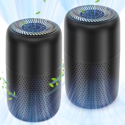 2 Pack Vhoiu Air Purifiers for Home Bedroom up to 600ft, H13 True HEPA Filter Air Cleaner Purify 99.97% Micron Particles/Bad Air/Smoke/Pet Dander/For Office, Dorm, Apartment, Kitchen (KJ50 Black)
