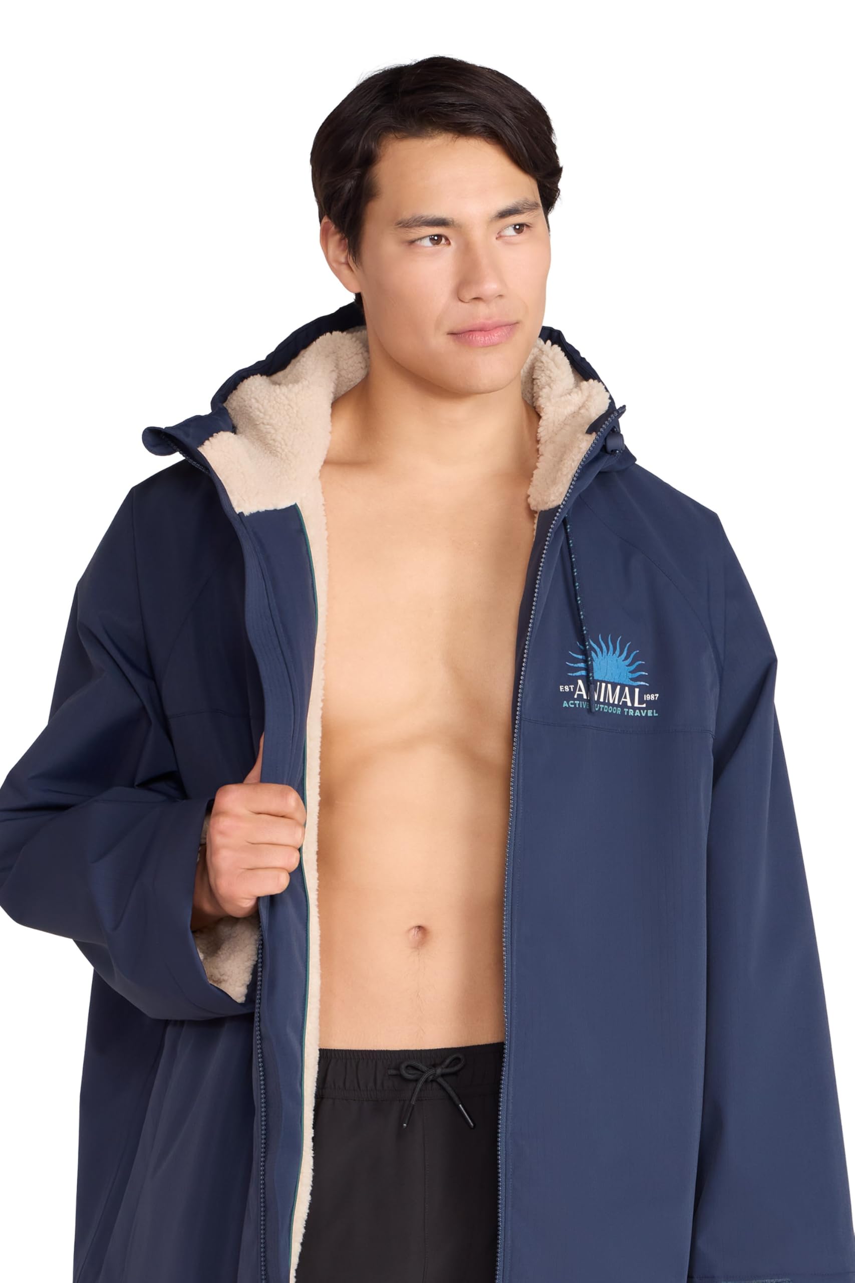 Animal Men's Navy Hazey Waterproof Beach Parka - Raincoat Jacket With Pockets & Adjustable Hood - Spring Summer, Outdoors, Beach & Walking S