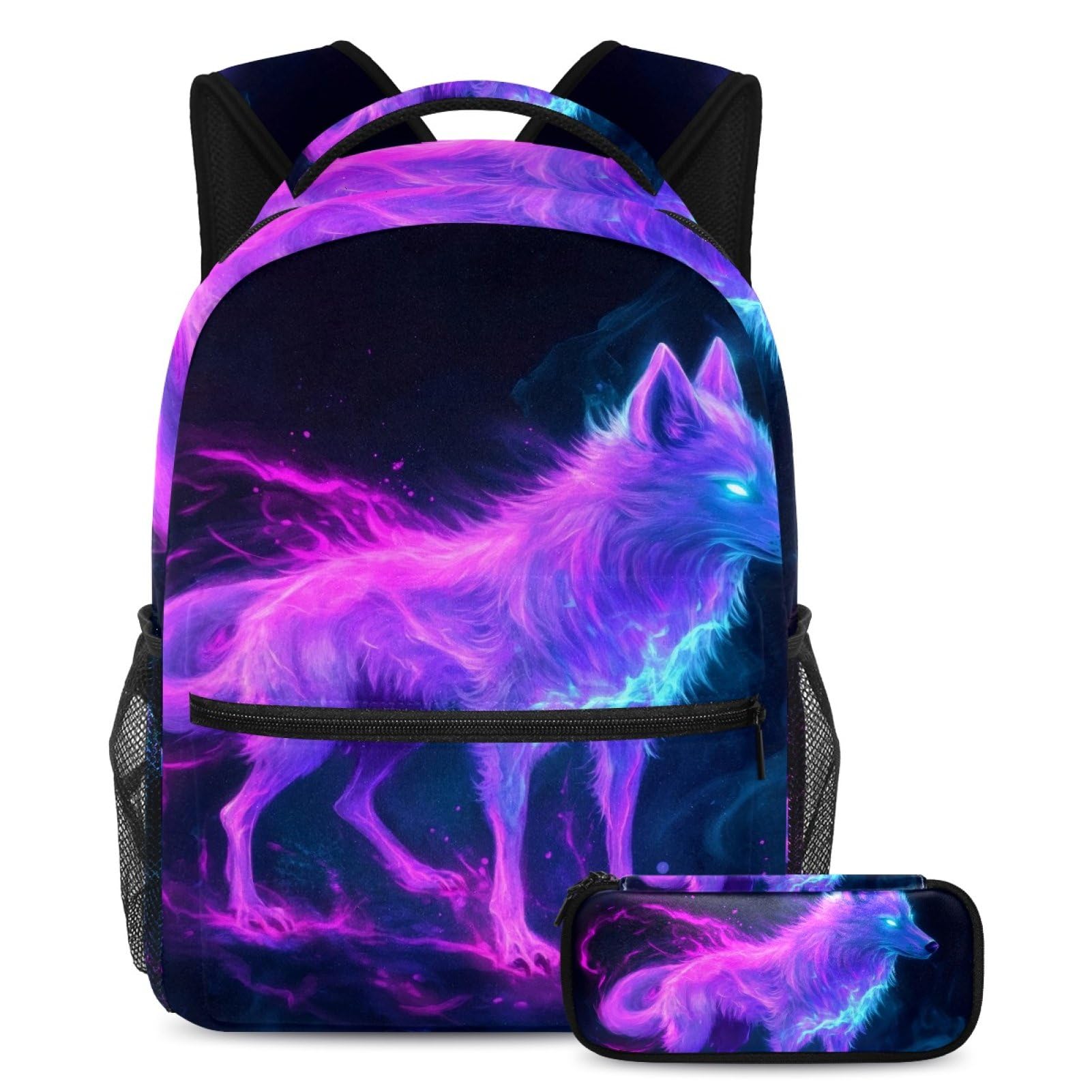 Sac à dos parfait pour les étudiants ado loup violet 2pcs