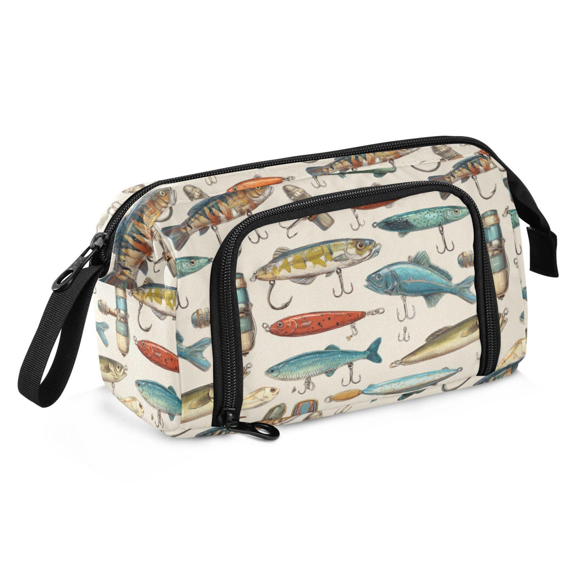 Fisyme Fishing Lures Fisherman Retro Pencil Case Large Capacity Pen Bags Box Big Makeup Pouch Organizer