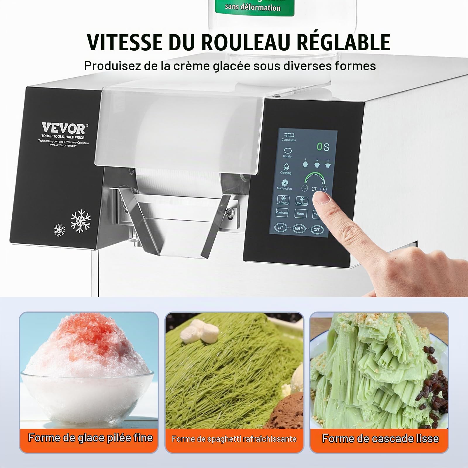 VEVOR Machine à Glace Râpée de Neige Commerciale, Machine à Râper la Glace 230 kg/24H, en Inox, Système de Refroidissement par Air, Dissipation Thermique Rapide, pour Dessert Boulangerie Café