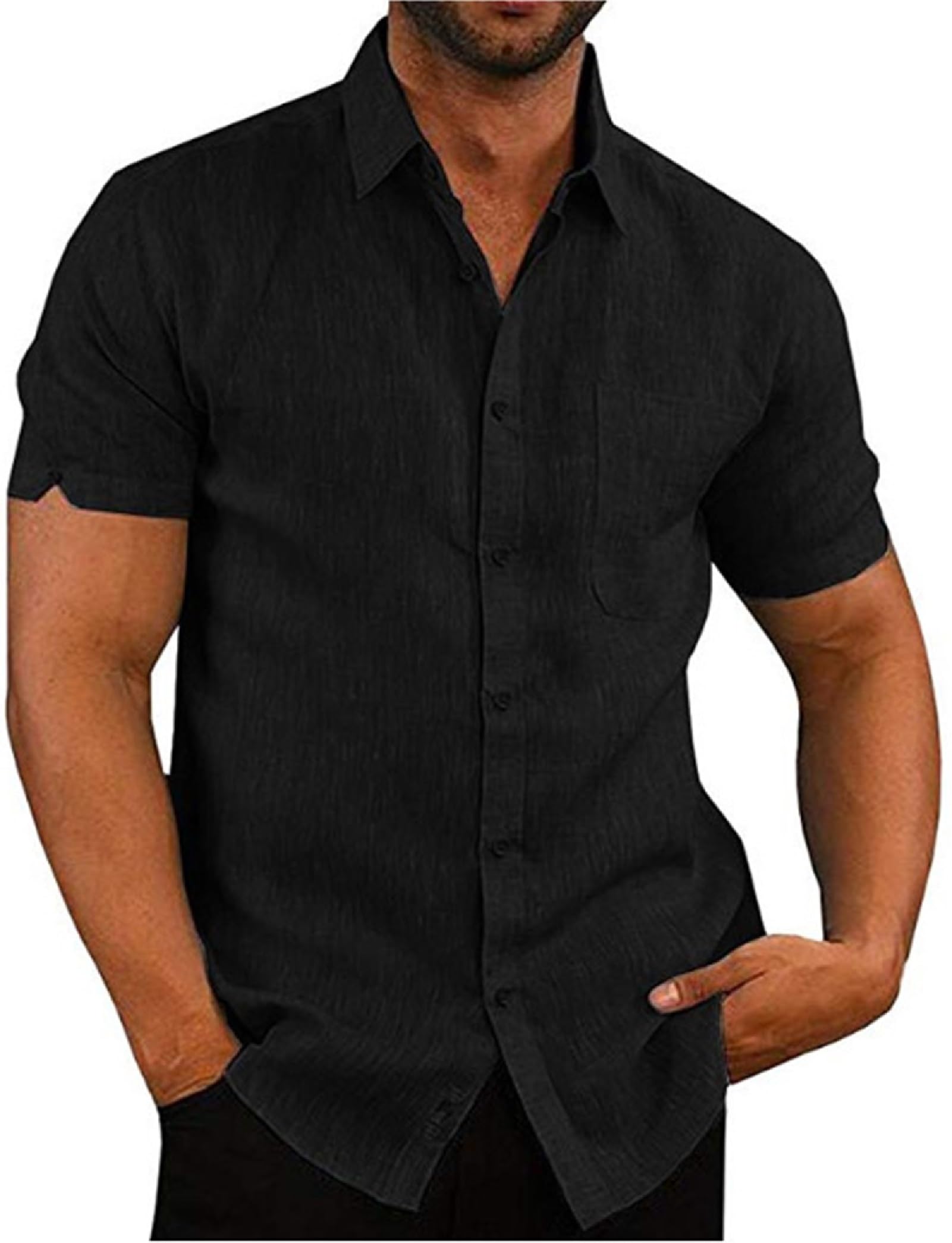 Elainone Camisas Hombre Manga Corta Casual Shirt Mezcla de algodón, Mens Short Sleeve Regular Fit Shirts with Pocket